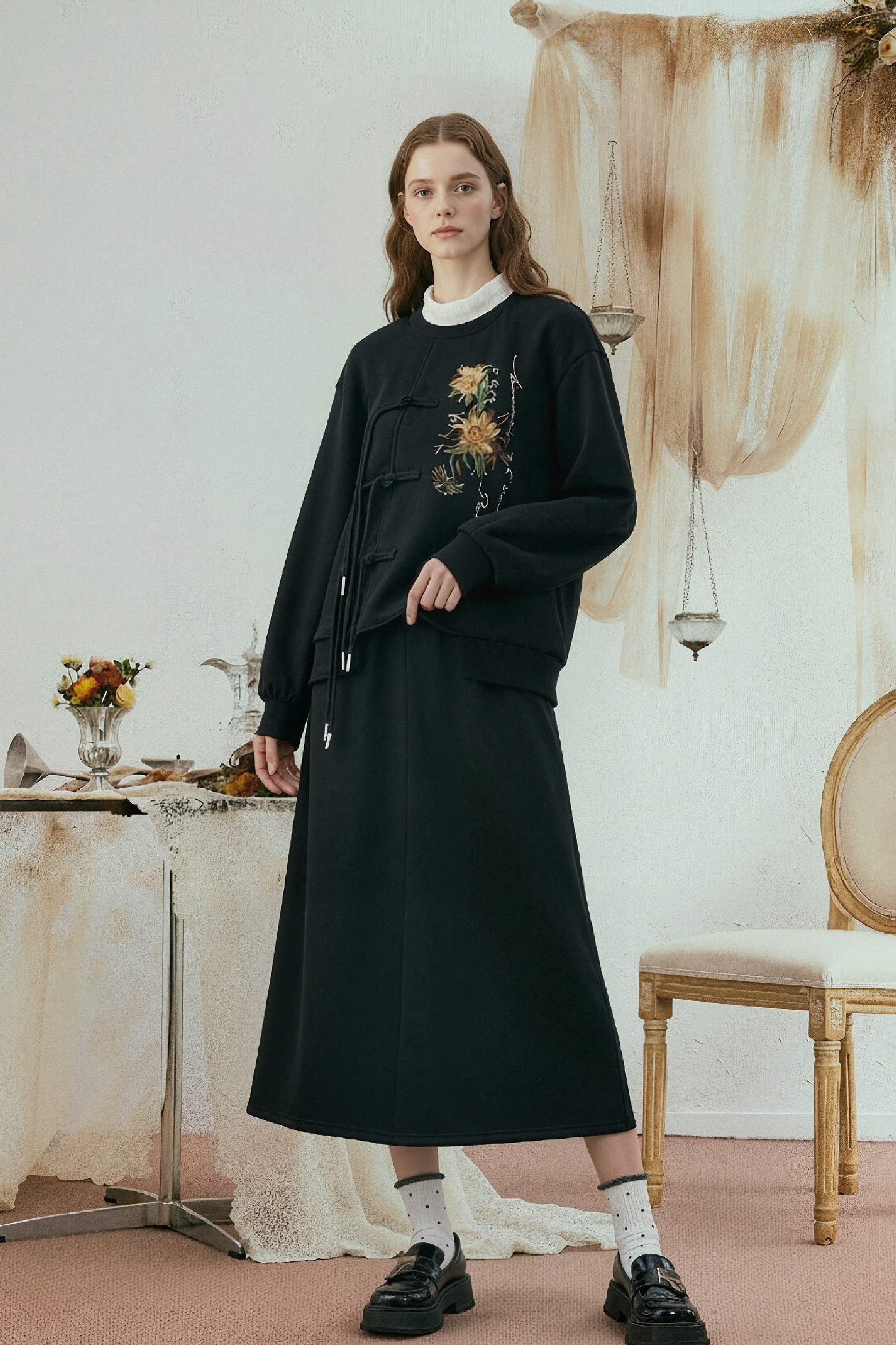Van Gogh-Inspired Modern Chinese-Style Skirt Set