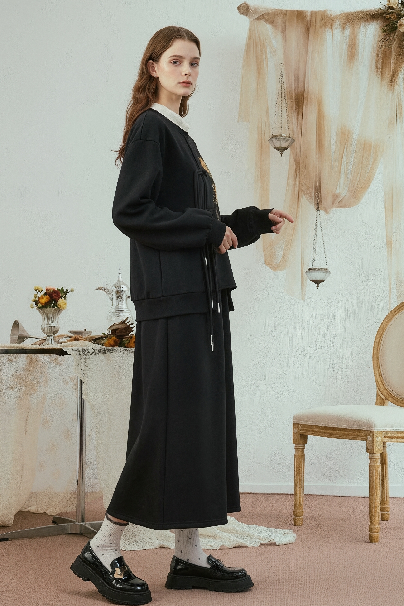 Van Gogh-Inspired Modern Chinese-Style Skirt Set