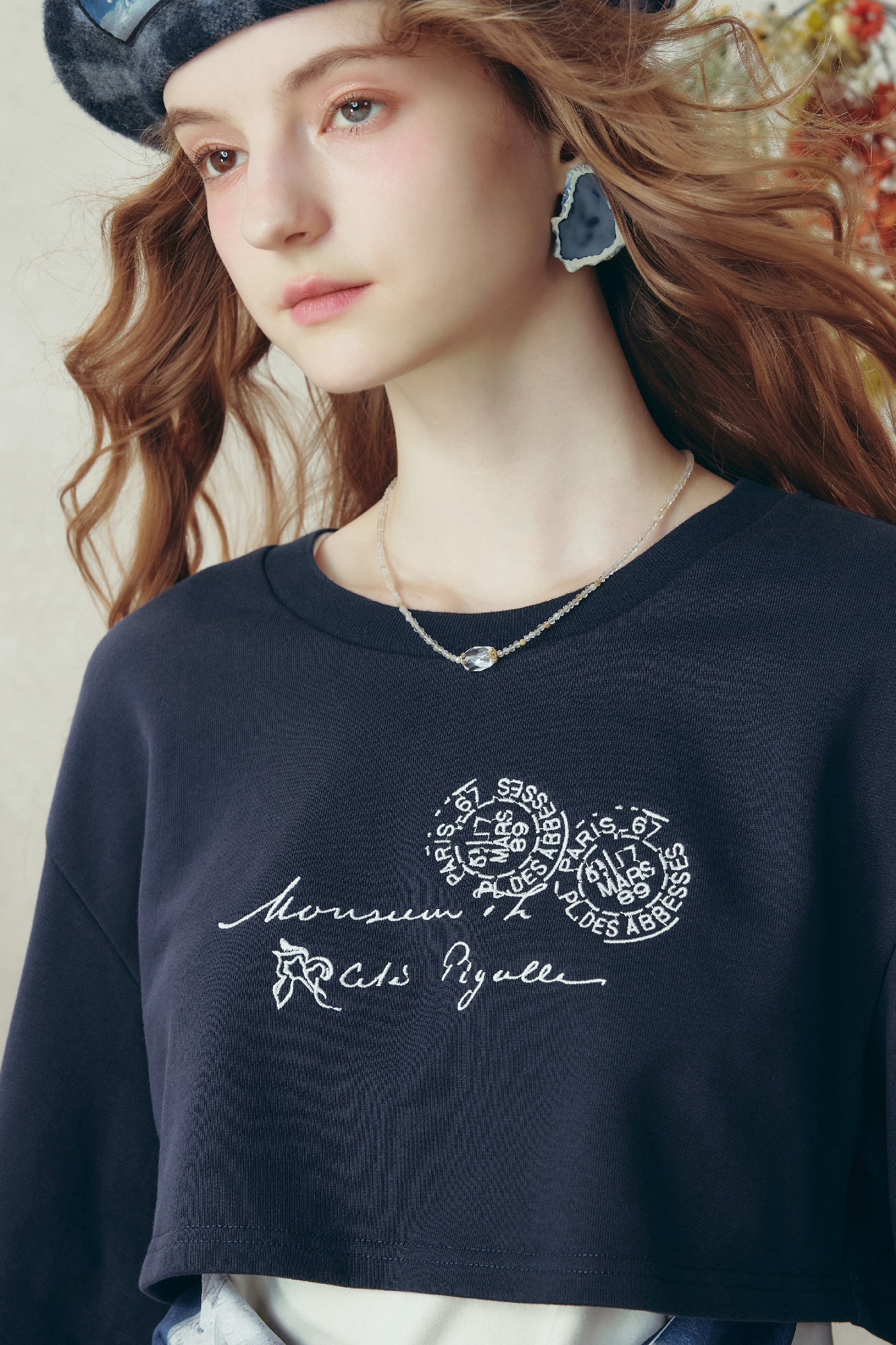 Patchwork strap crew neck sweatshirt