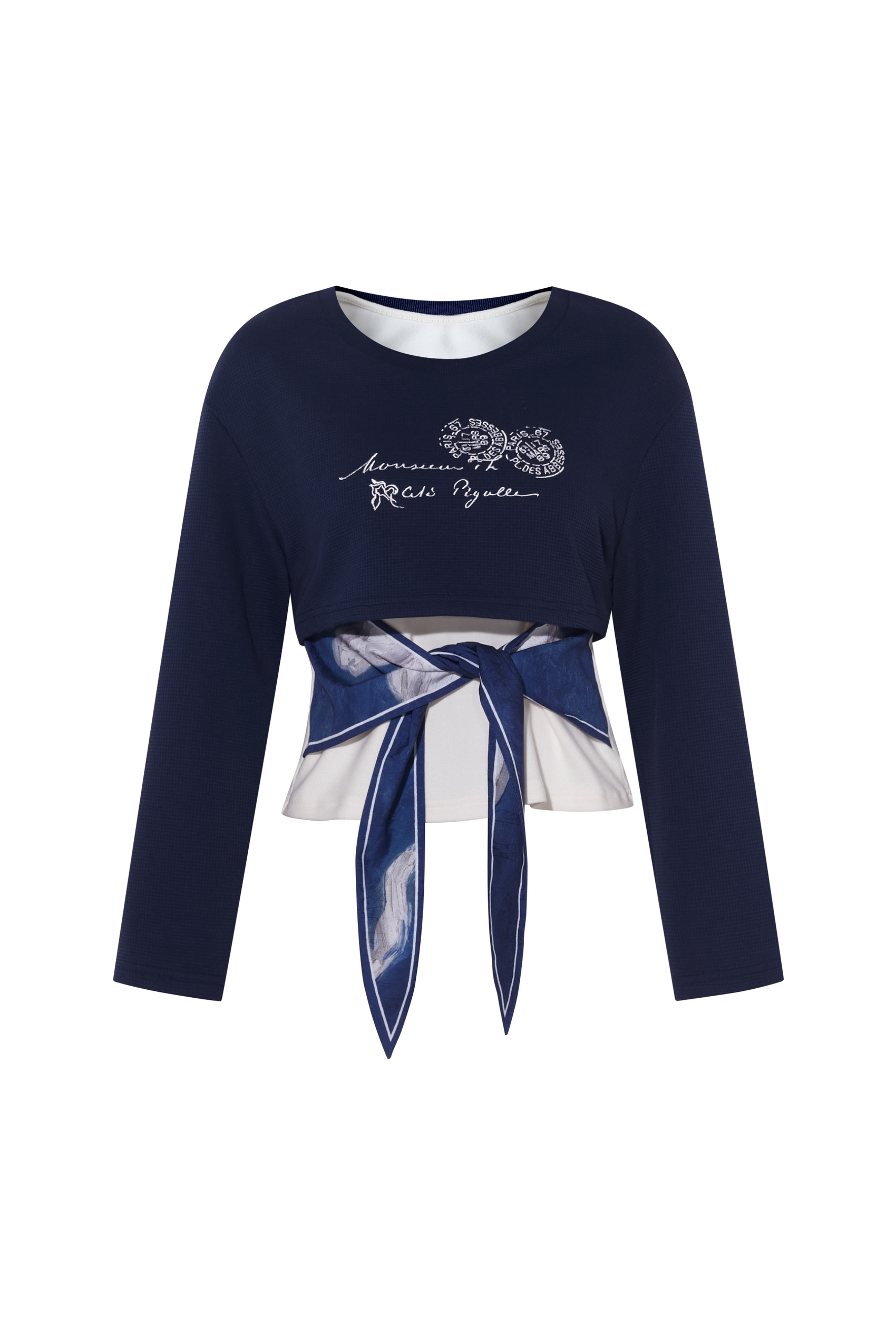 Patchwork strap crew neck sweatshirt