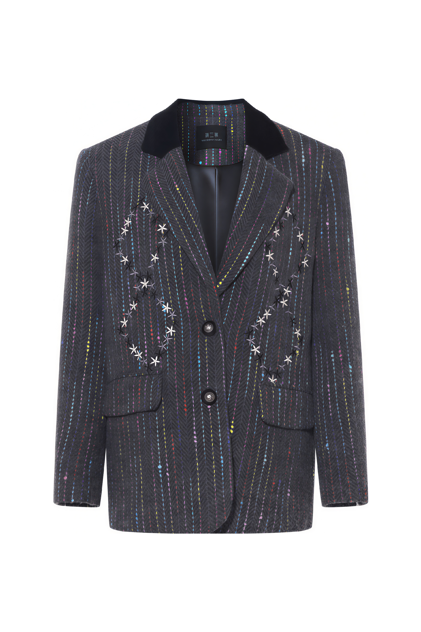 Embroidered Wool Blend Blazer