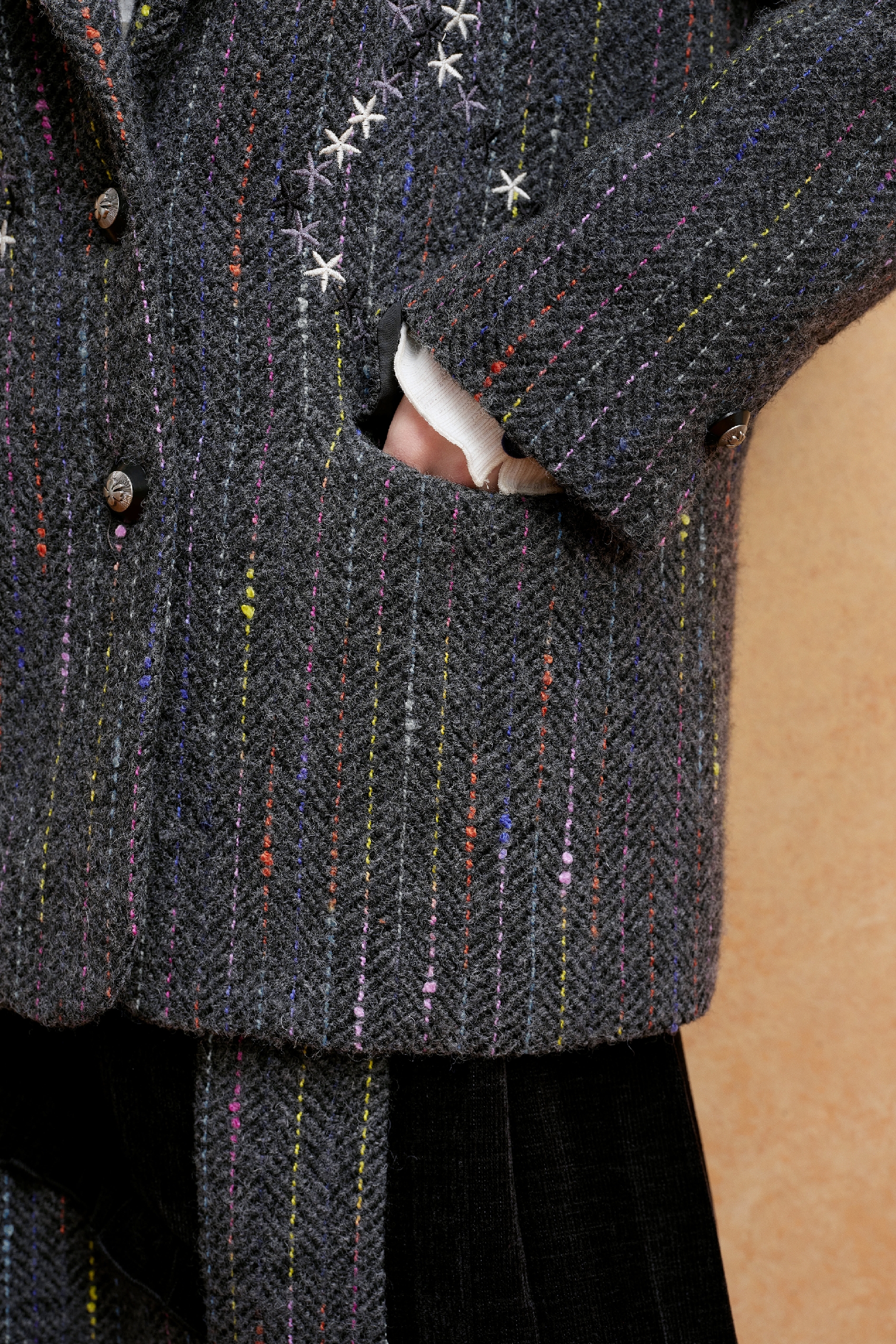 Embroidered Wool Blend Blazer