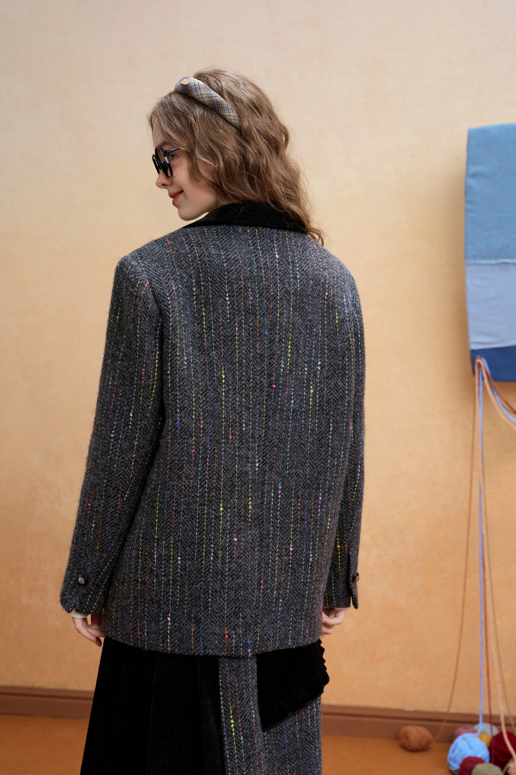 Embroidered Wool Blend Blazer