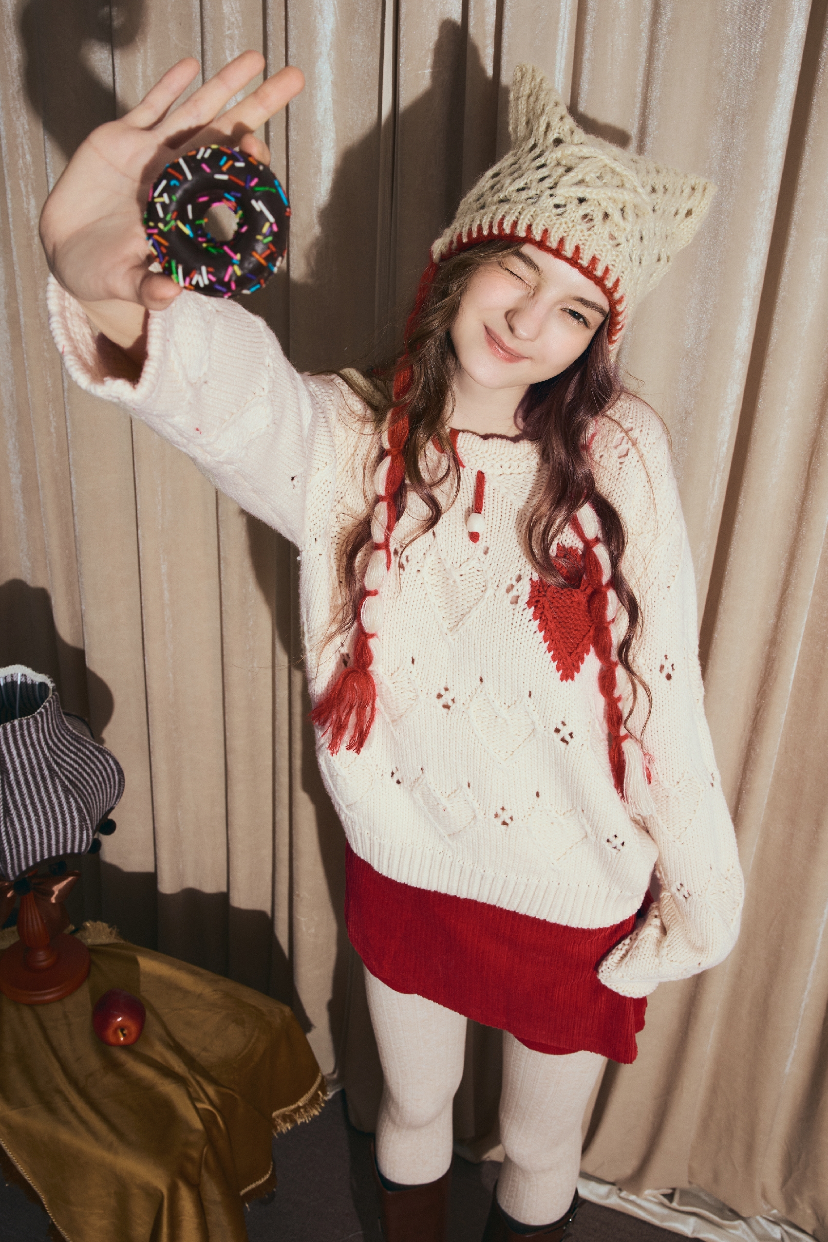 White openwork knit sweater