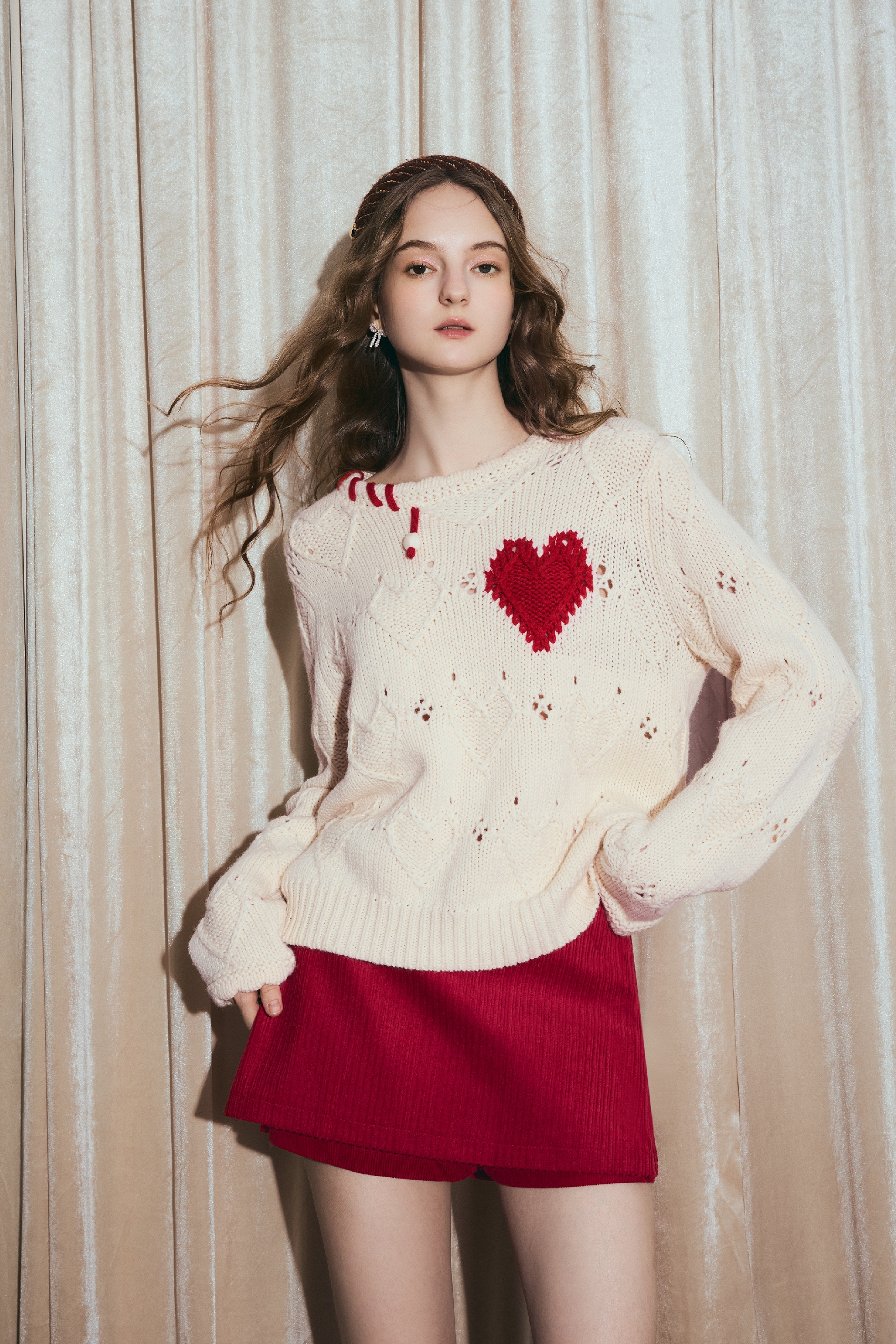White openwork knit sweater