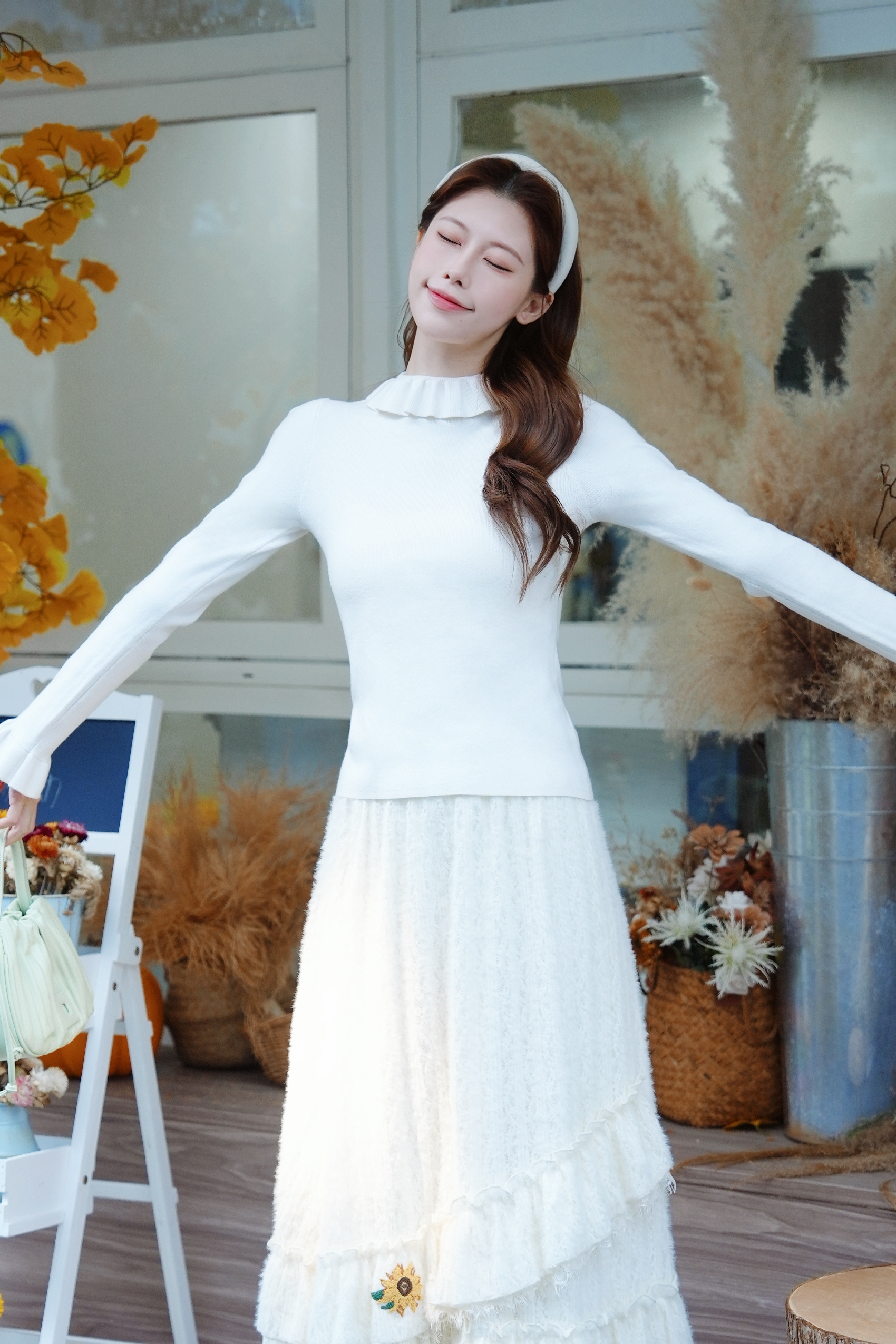 Knitted white base layer shirt