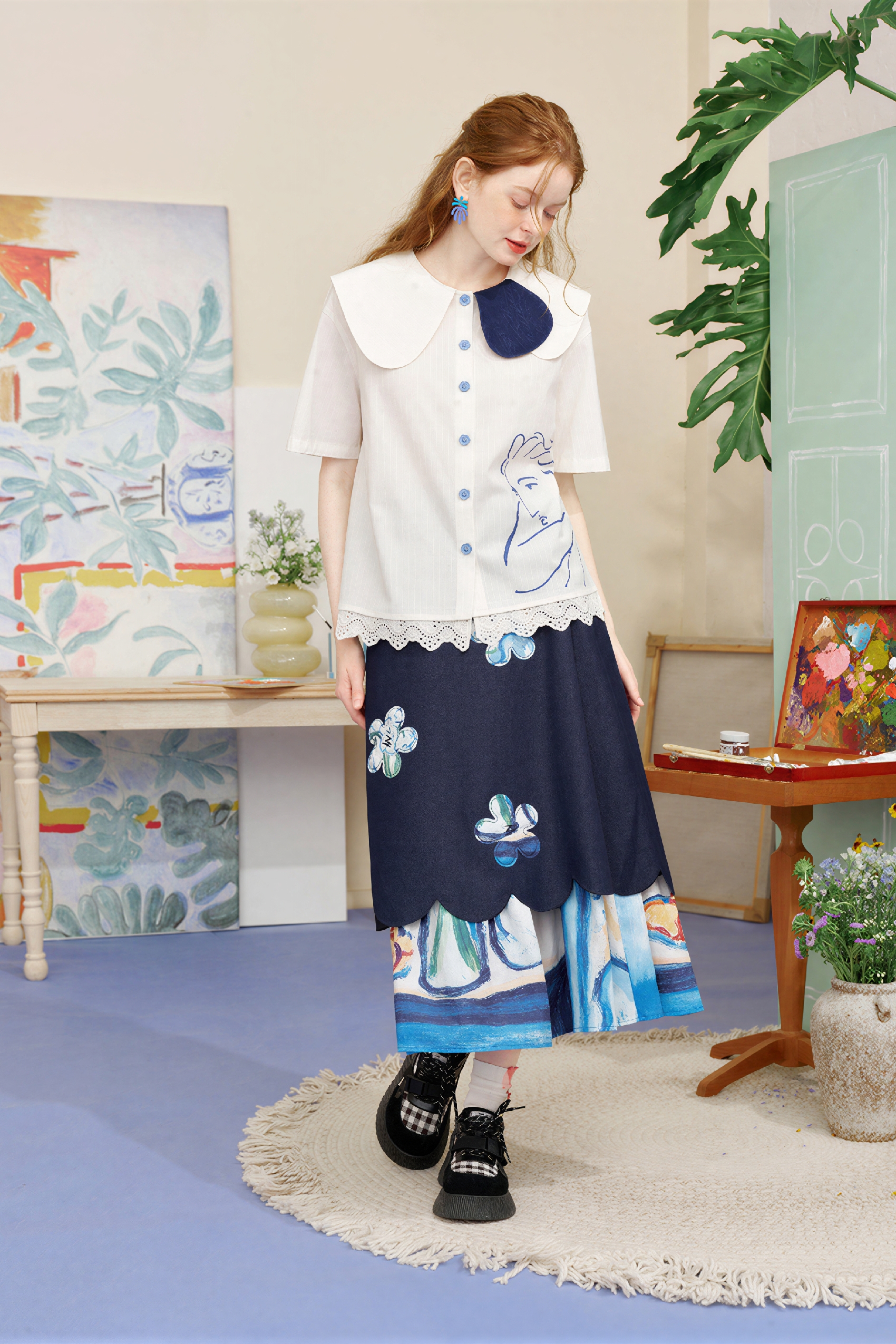 Matisse-Inspired Casual Peter Pan Collar Shirt-LYONSENS