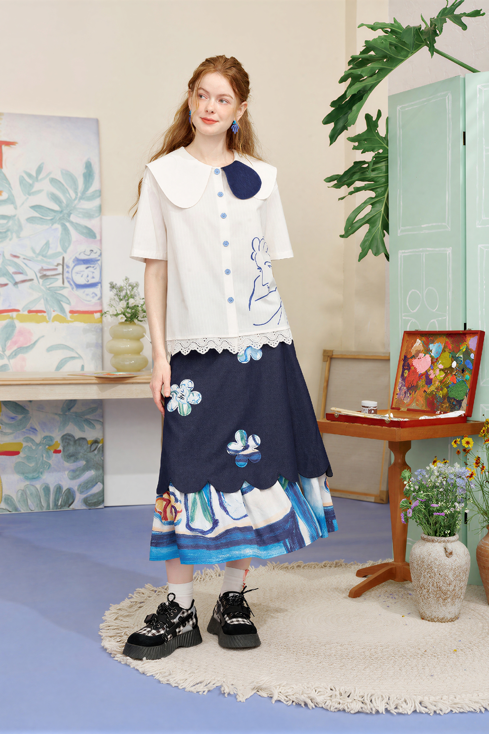 Matisse-Inspired Casual Peter Pan Collar Shirt-LYONSENS