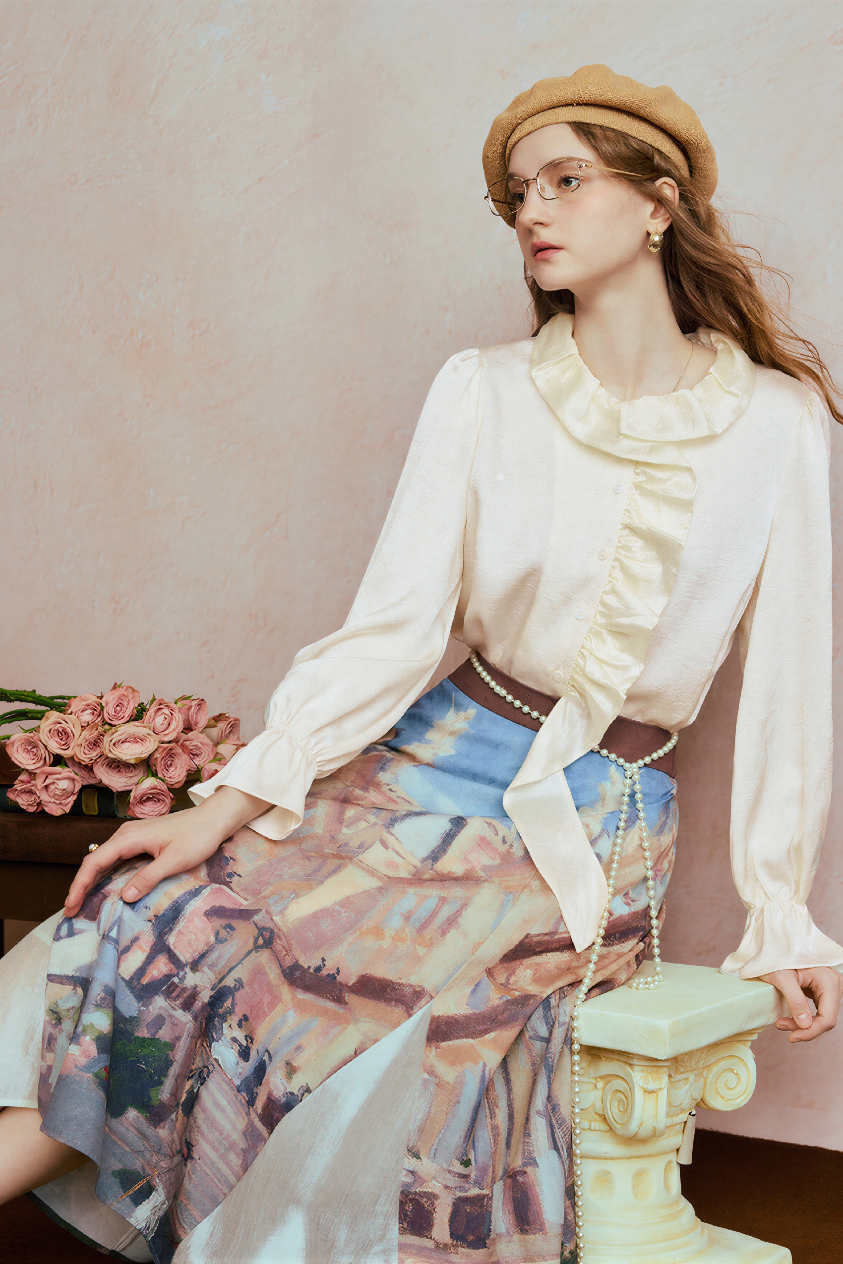 White Patchwork Ruffle Relaxed Shirt-LYONSENS