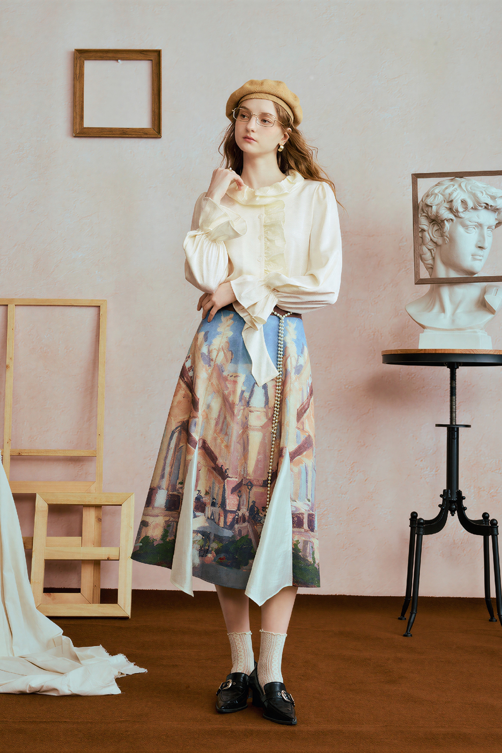 White Patchwork Ruffle Relaxed Shirt-LYONSENS