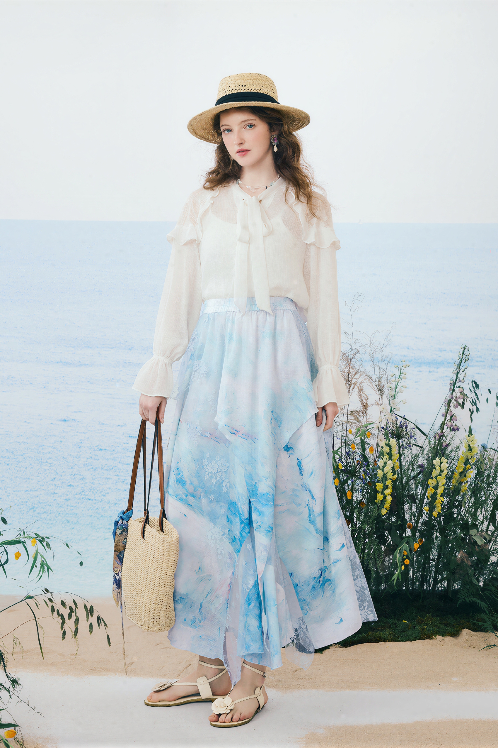 Van Gogh-Inspired Lace-Trim Skirt-LYONSENS