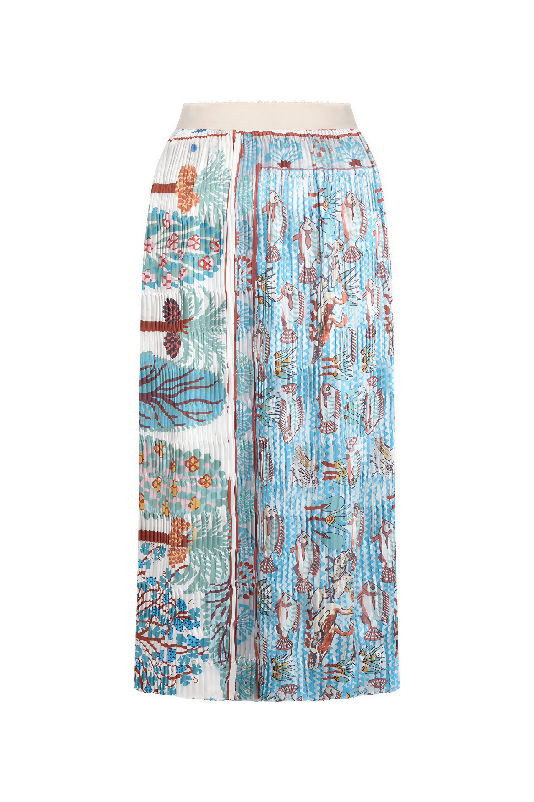 Art Vintage Pleated Printed Skirt
