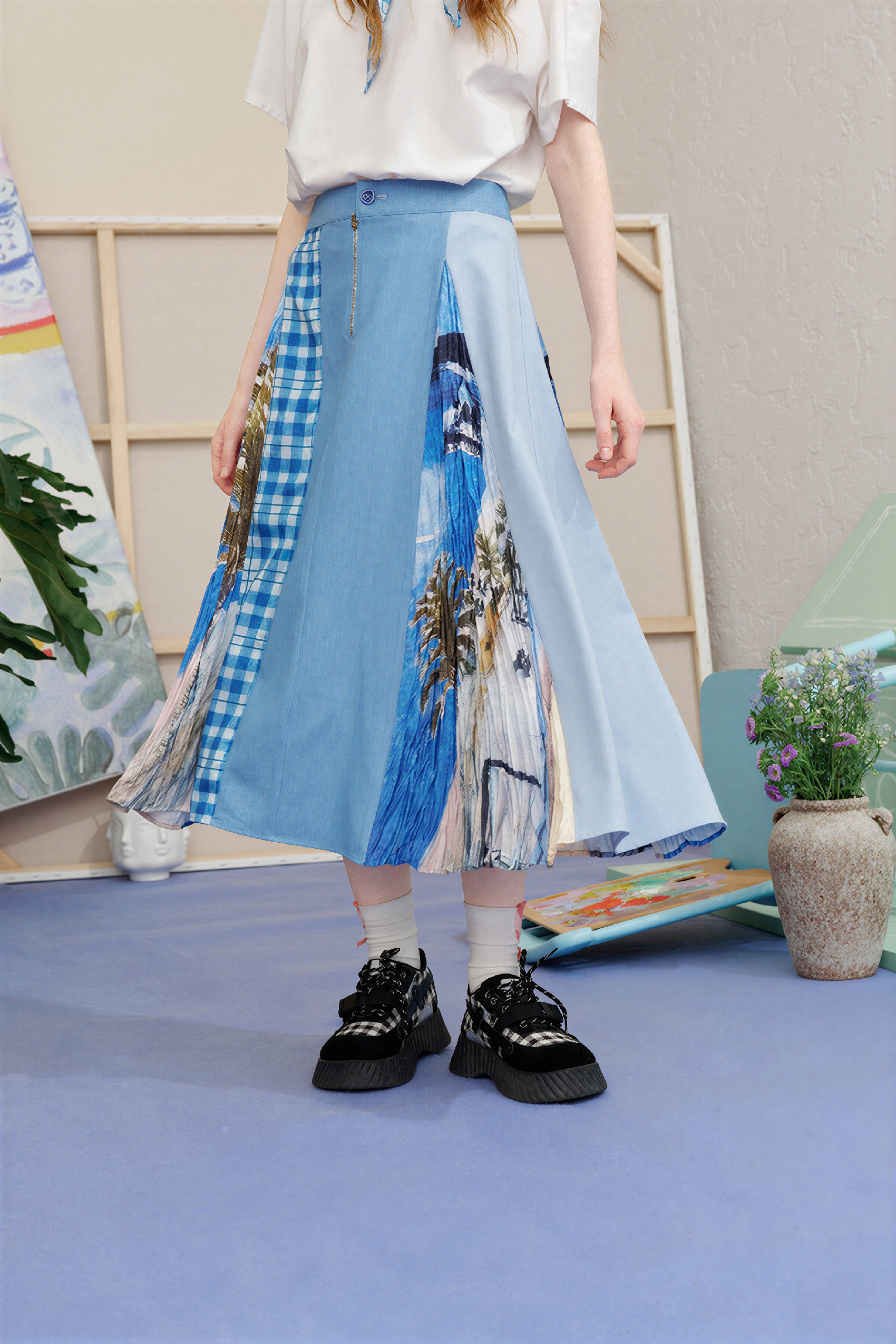 Matisse-Inspired High-Waisted A-Line Maxi Skirt