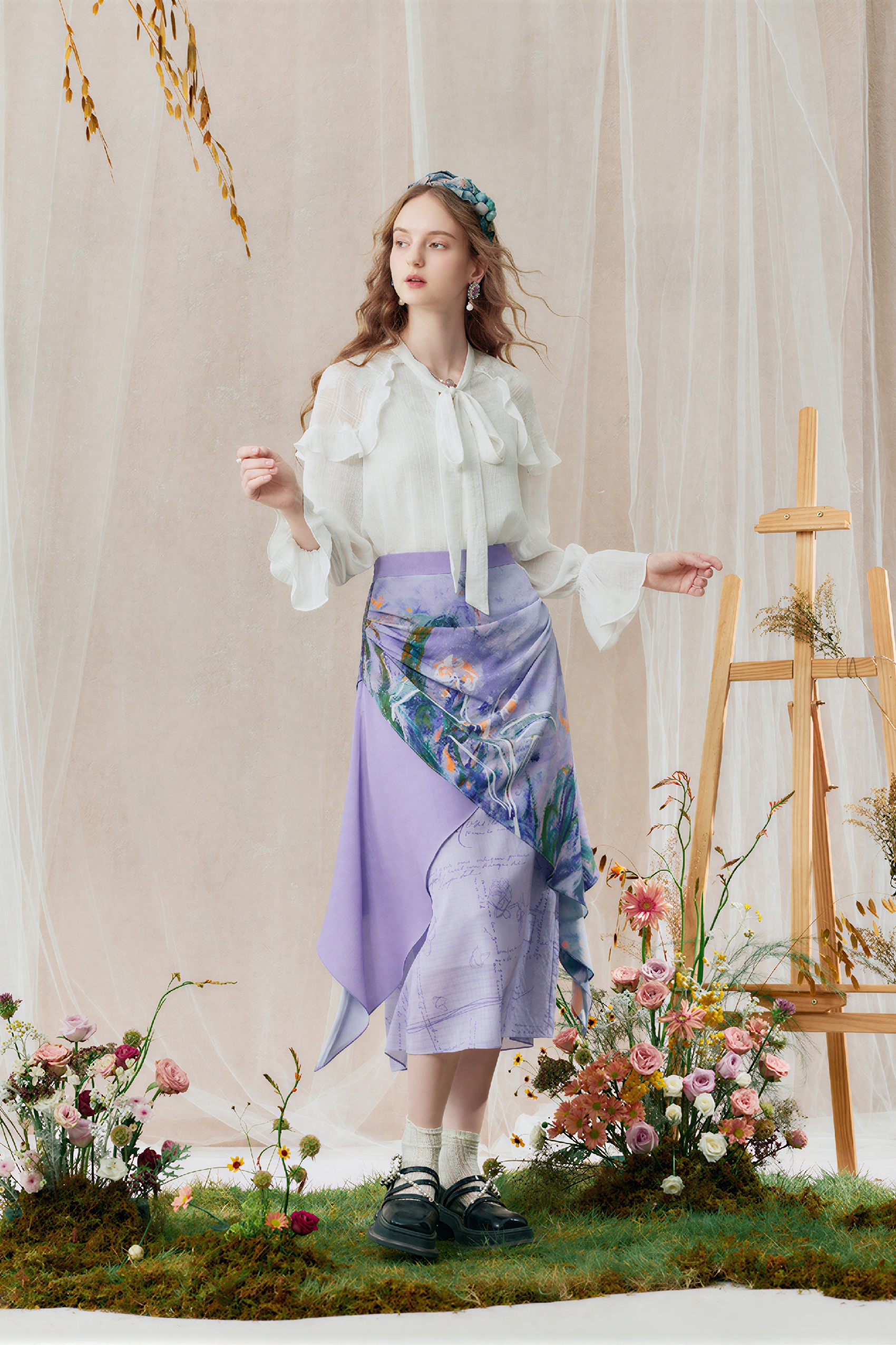 Monet-Inspired Vintage Printed  Purple Skirt