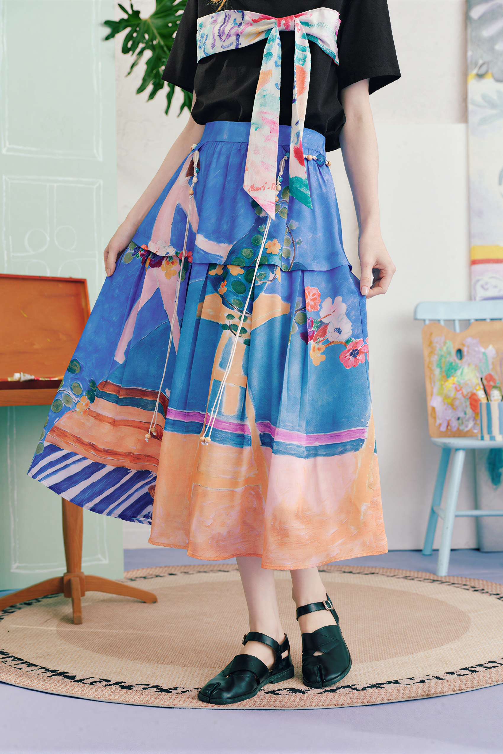 Matisse-Inspired Art Print A-Line Maxi Skirt