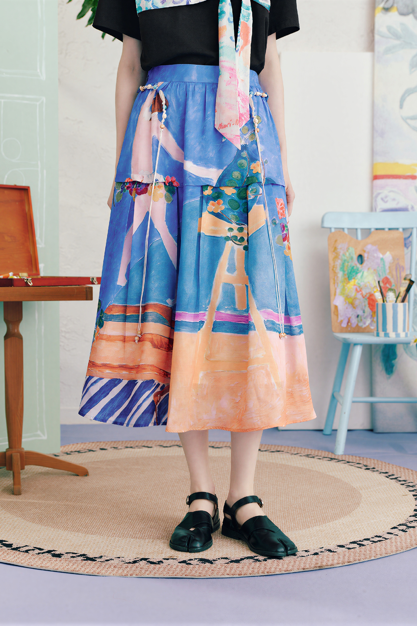 Matisse-Inspired Art Print A-Line Maxi Skirt