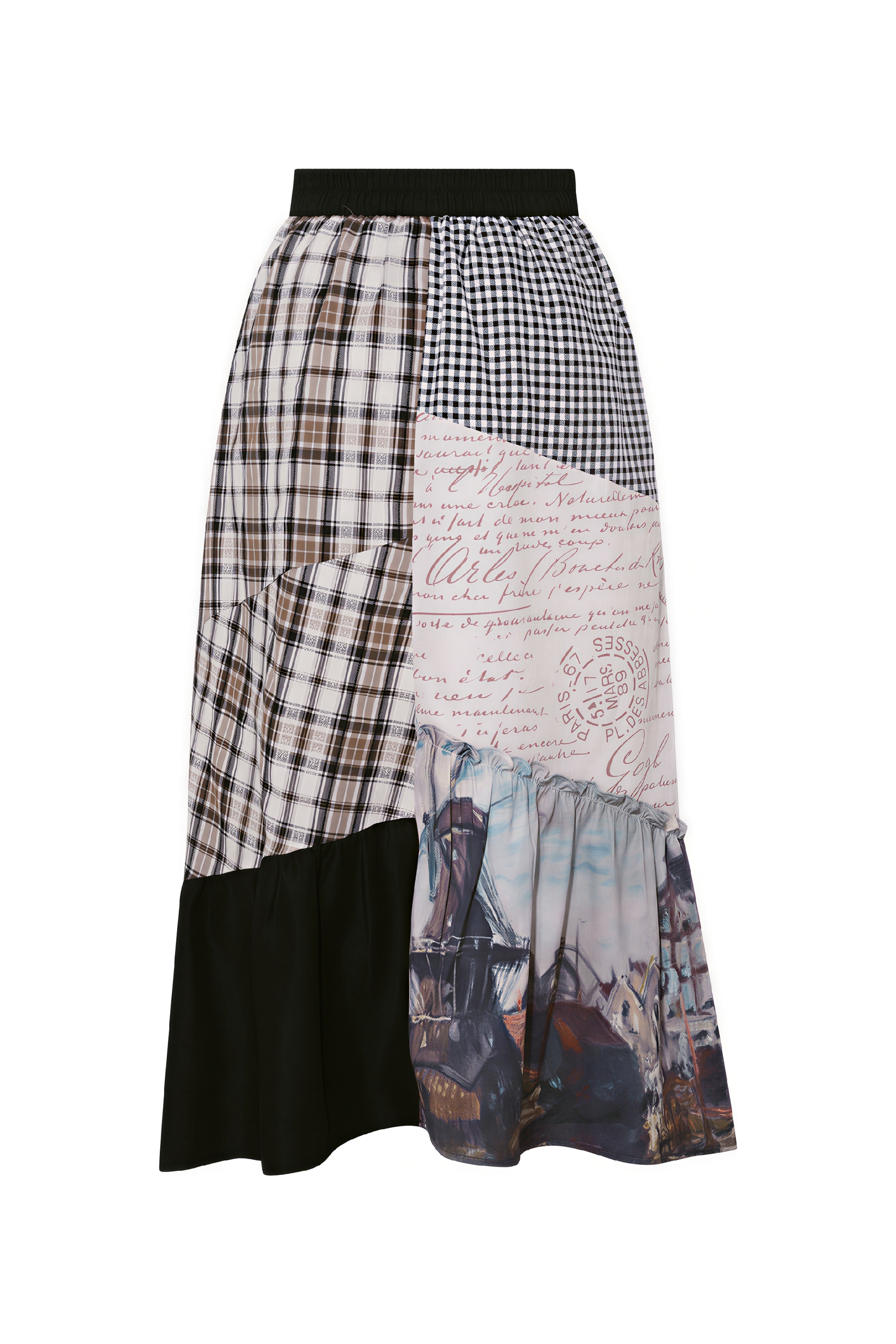 Monet-Inspired Asymmetric Patchwork Maxi Skirt