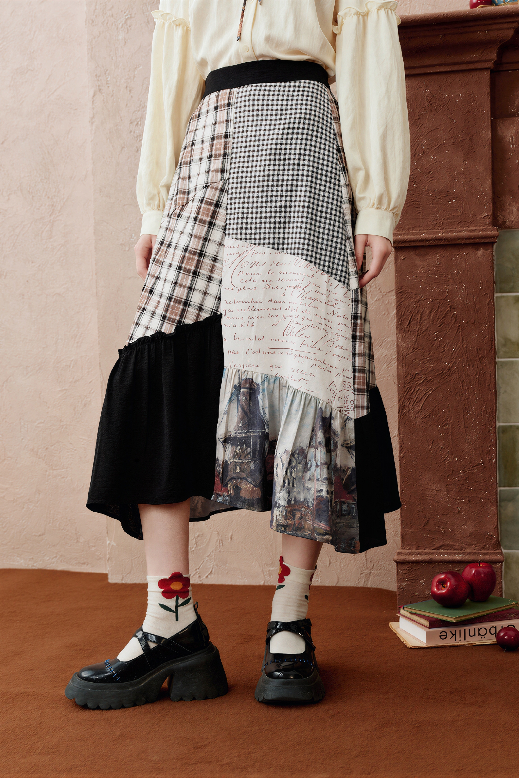 Monet-Inspired Asymmetric Patchwork Maxi Skirt