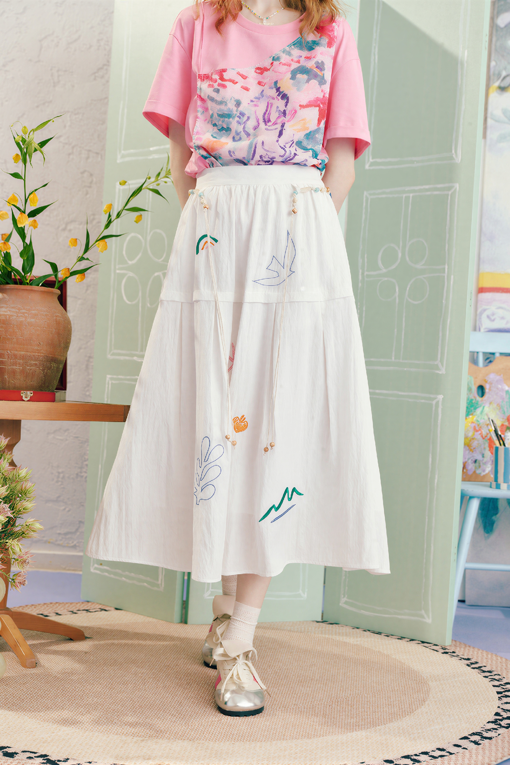 Matisse-Inspired High-Waisted  A-Line Maxi Skirt