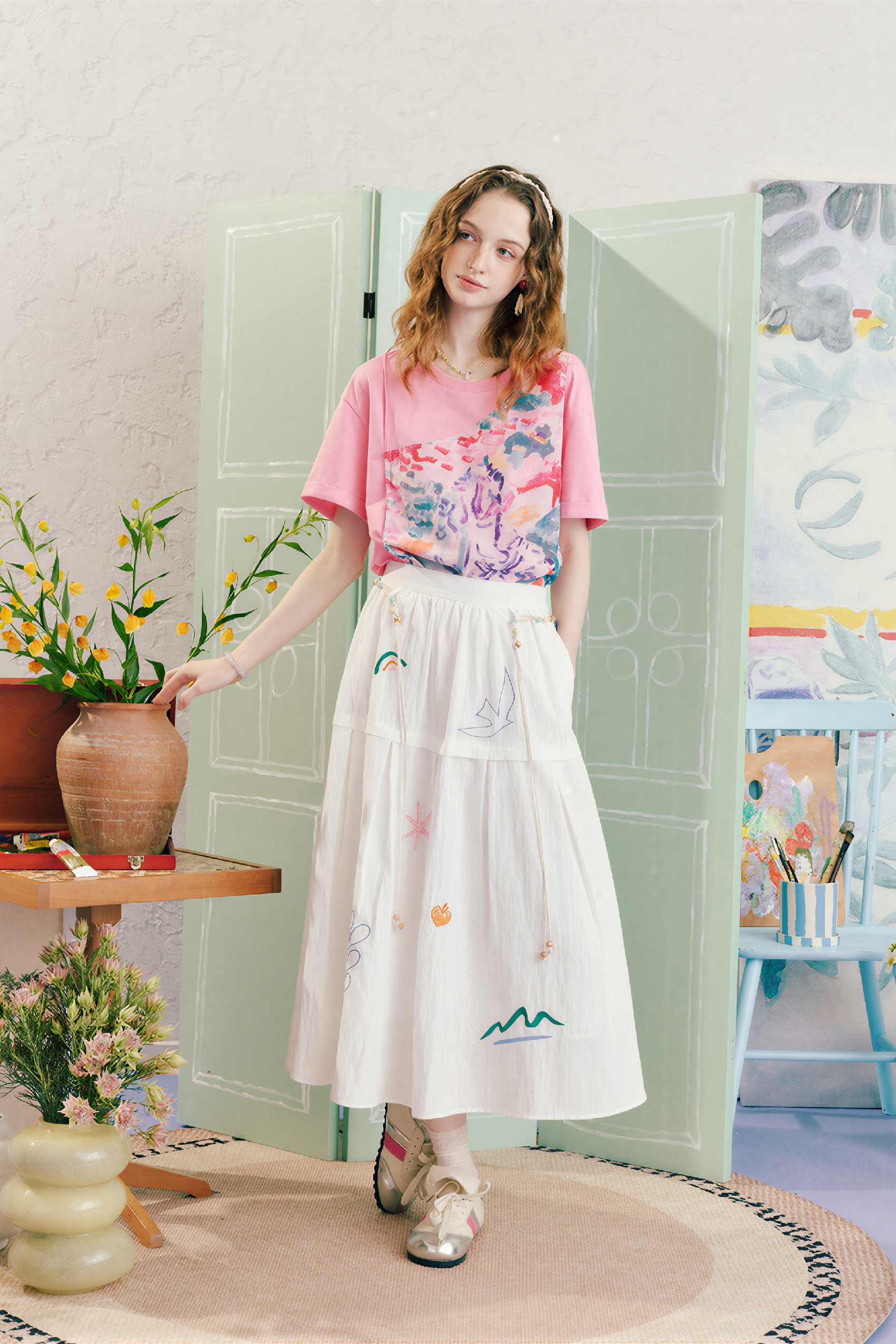 Matisse-Inspired High-Waisted  A-Line Maxi Skirt