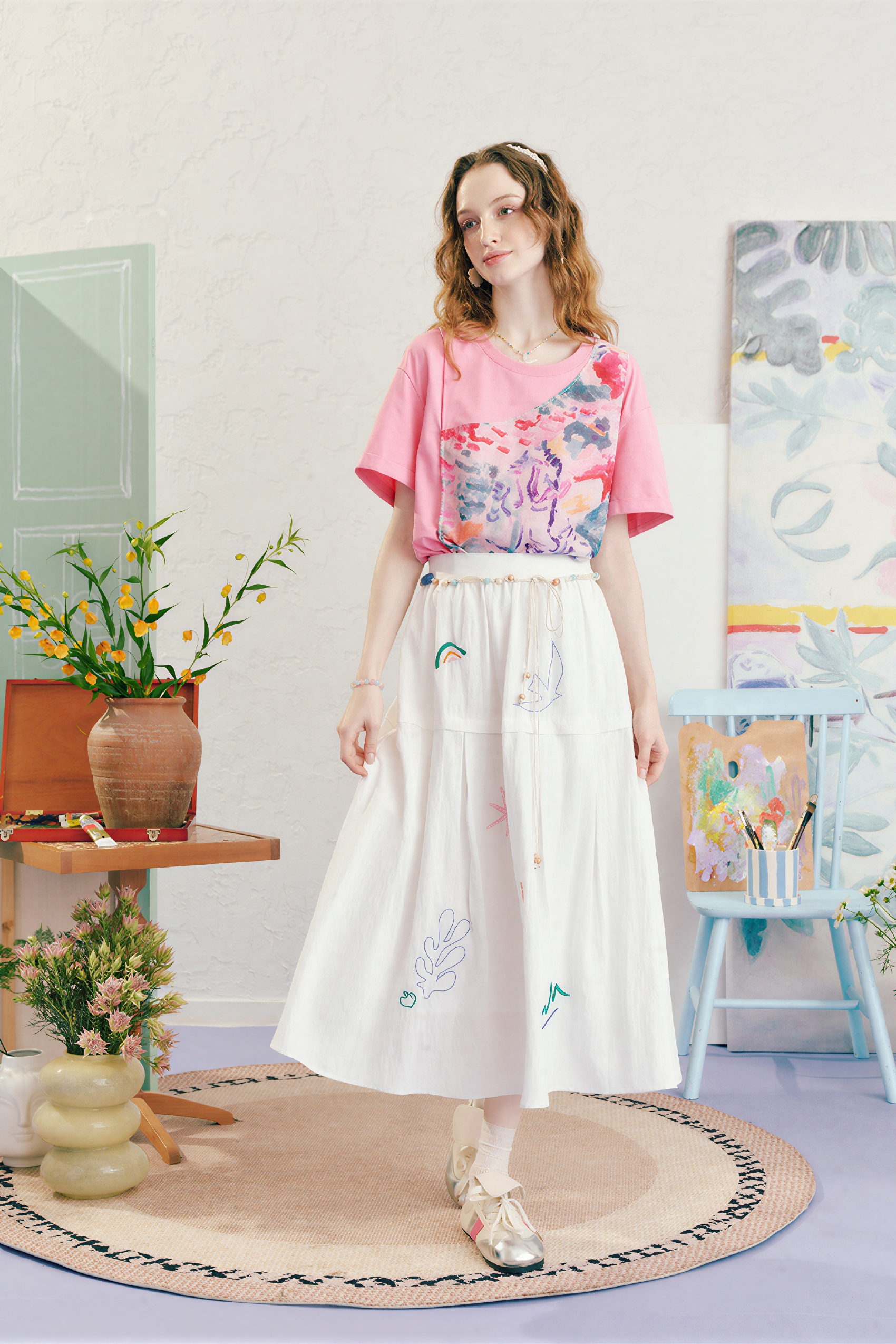 Matisse-Inspired High-Waisted  A-Line Maxi Skirt