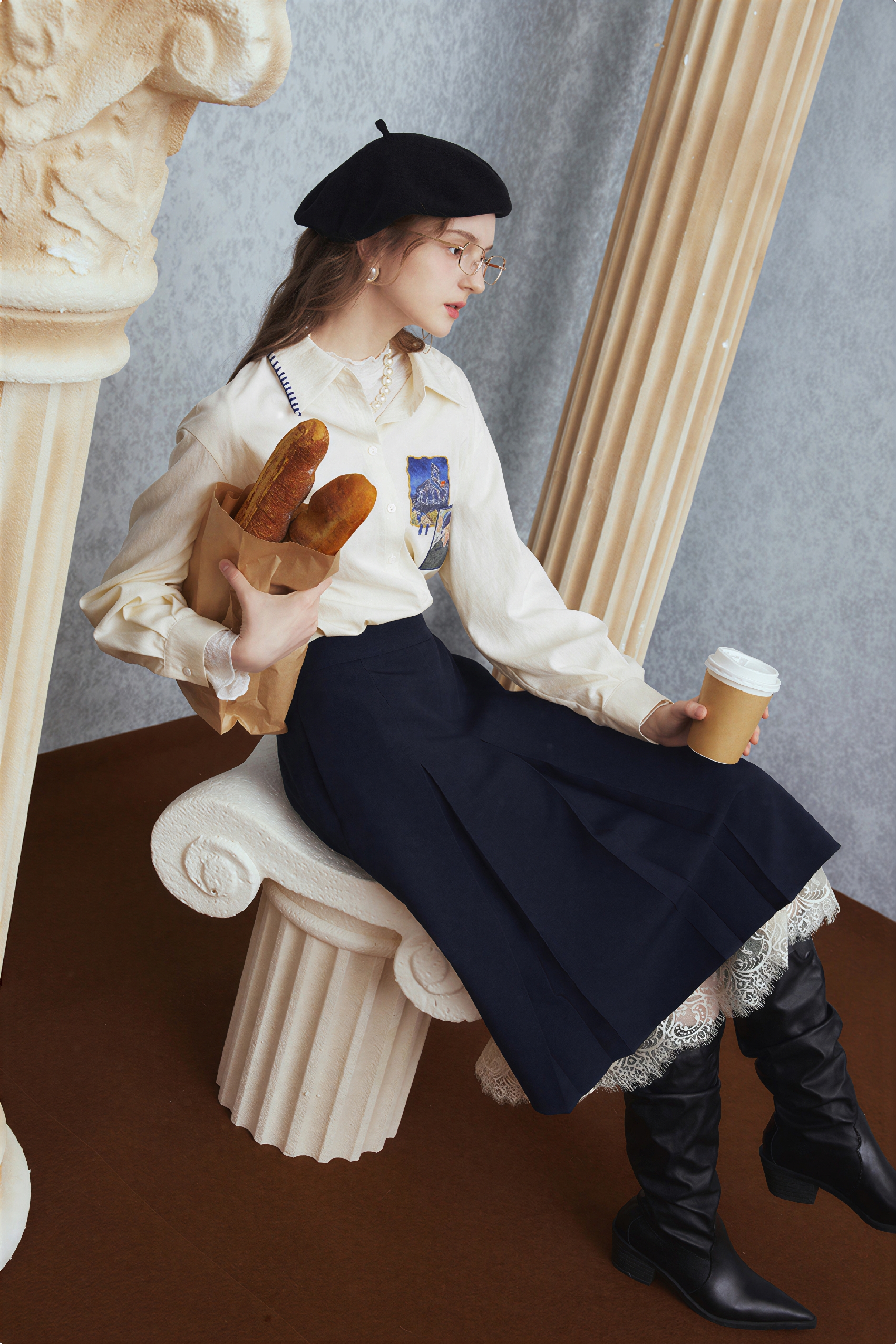 Van Gogh-Inspired High-Waisted Lace Skirt