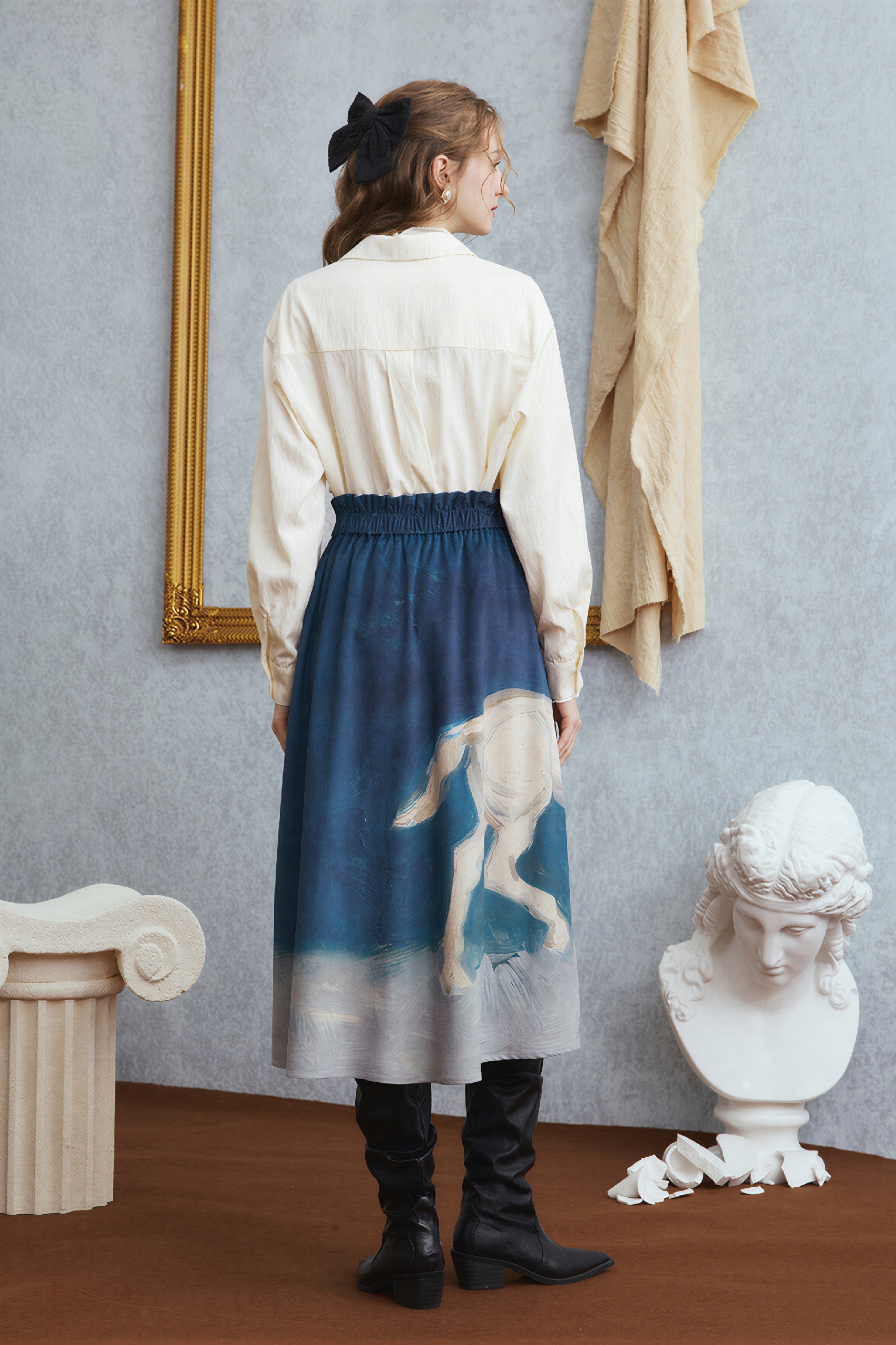 Van Gogh-Inspired High-Waisted A-Line Maxi Skirt