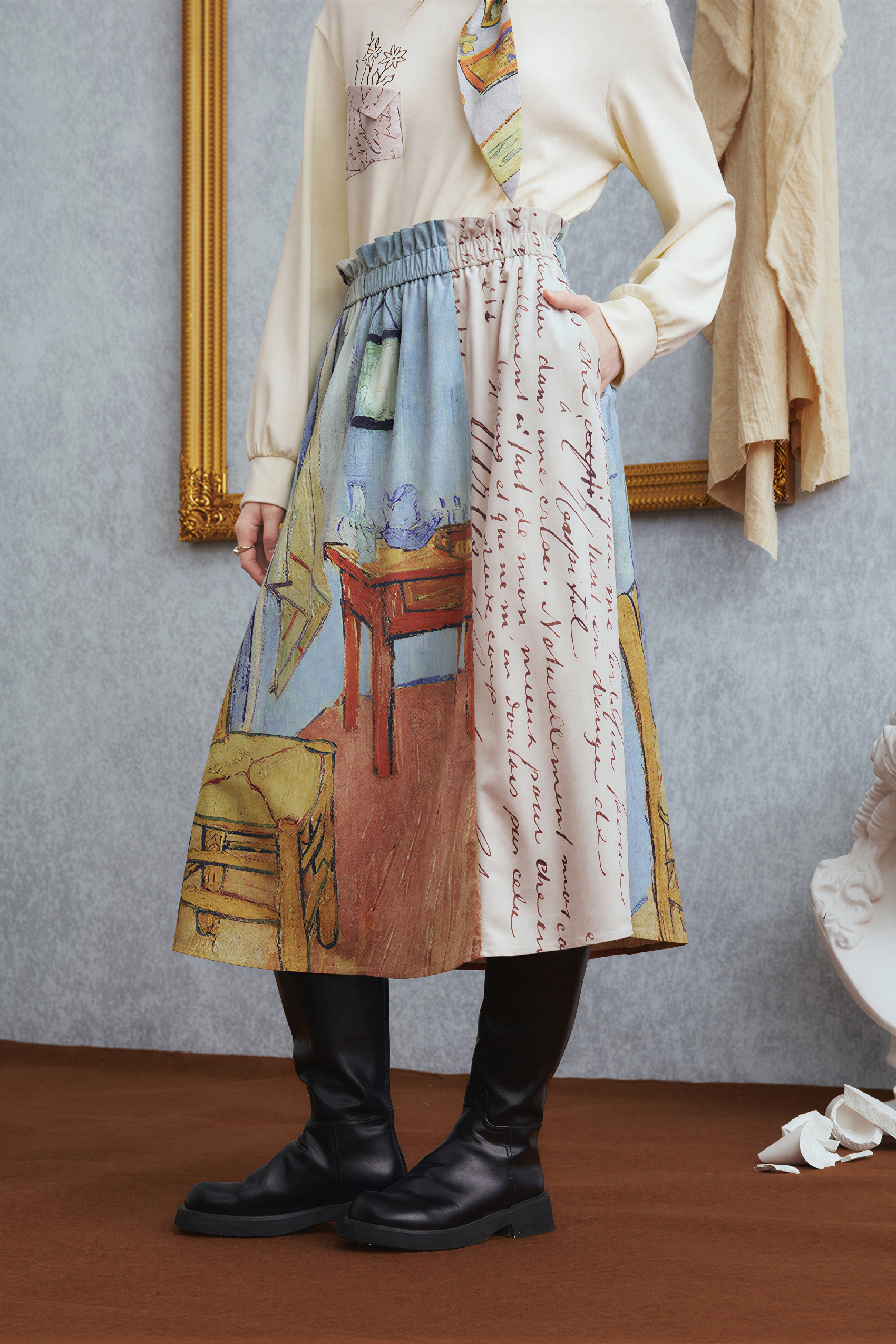 Van Gogh-Inspired High-Waisted A-Line Maxi Skirt