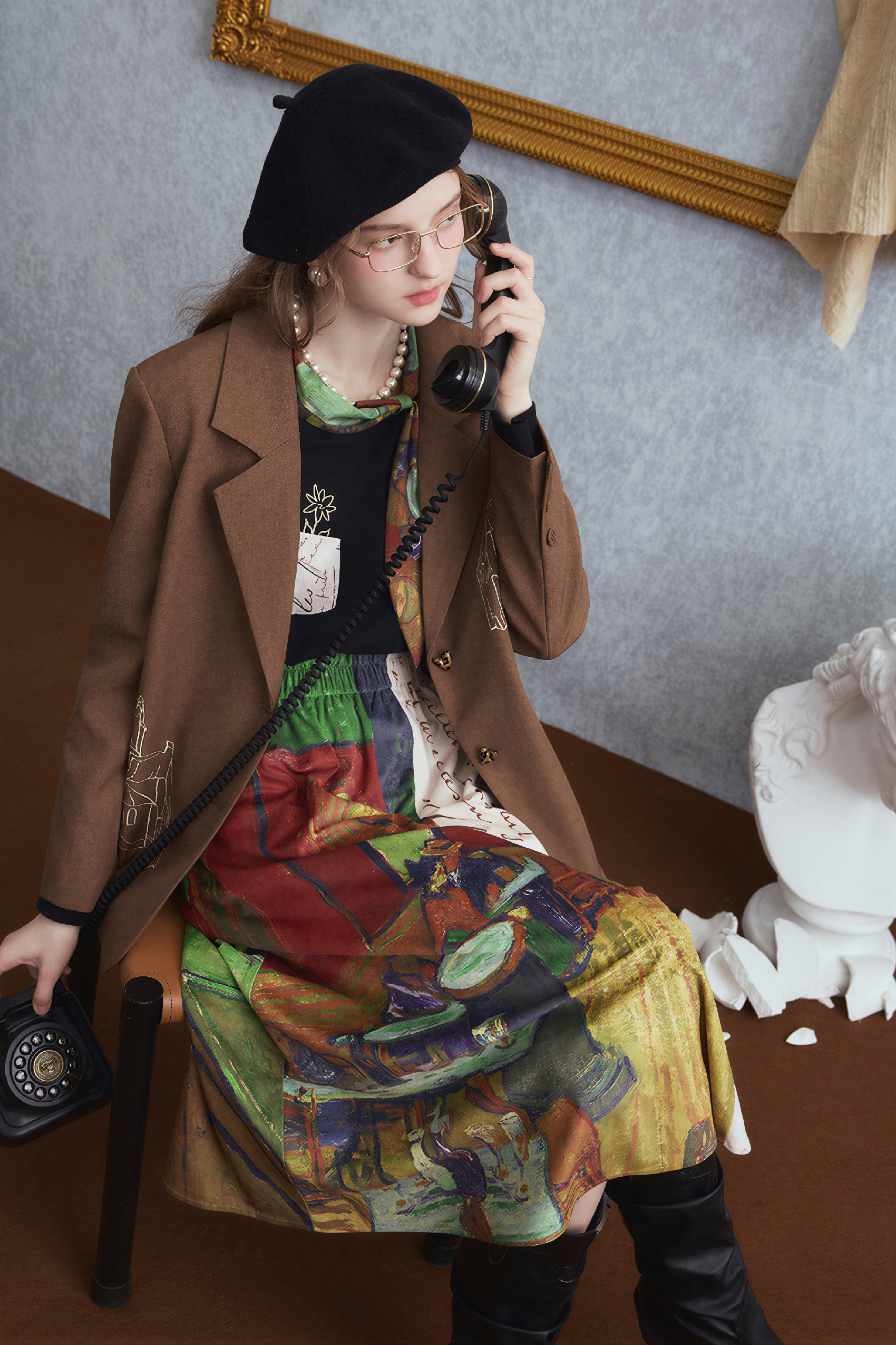 Van Gogh-Inspired High-Waisted A-Line Maxi Skirt