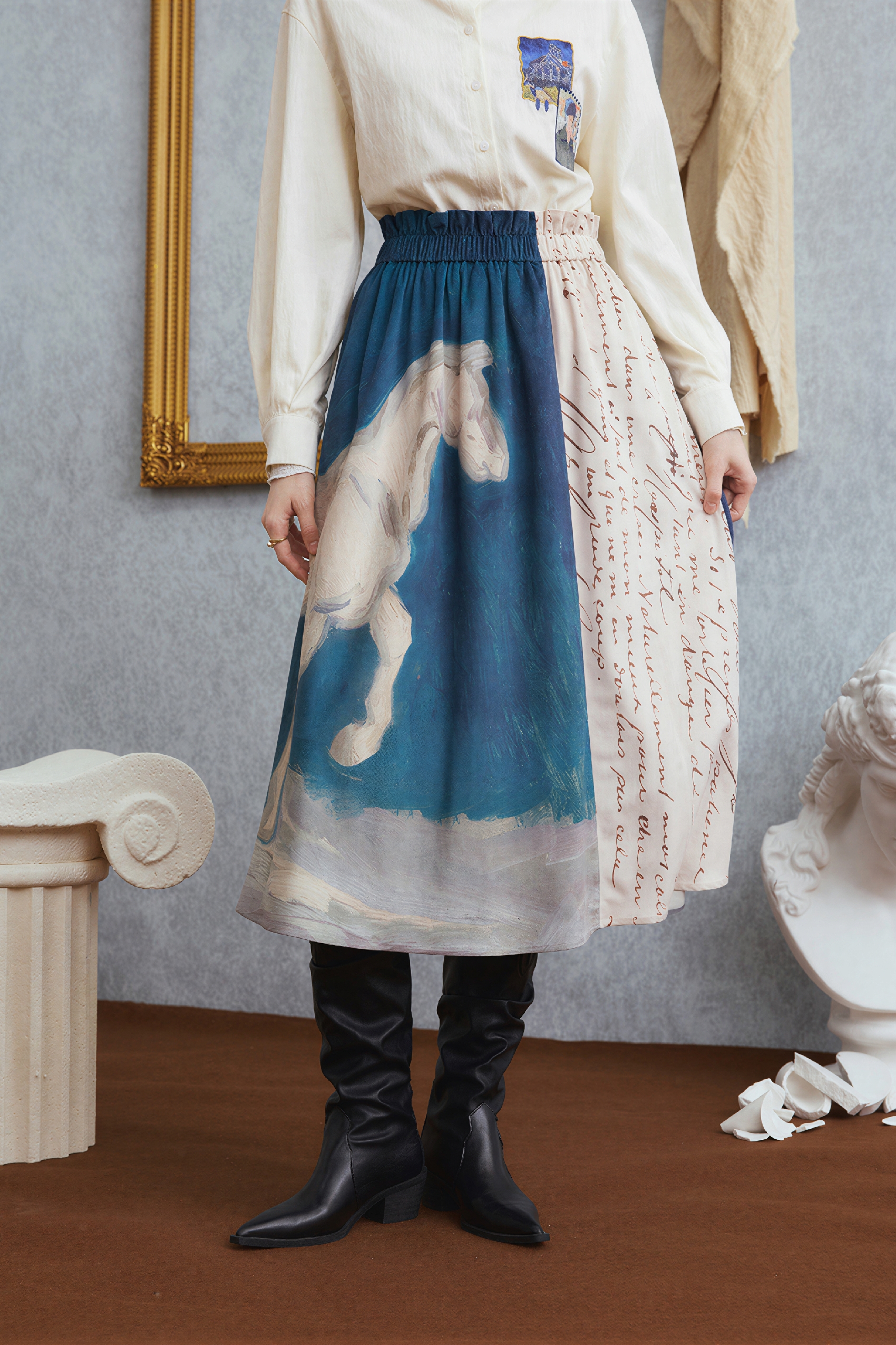 Van Gogh-Inspired High-Waisted A-Line Maxi Skirt