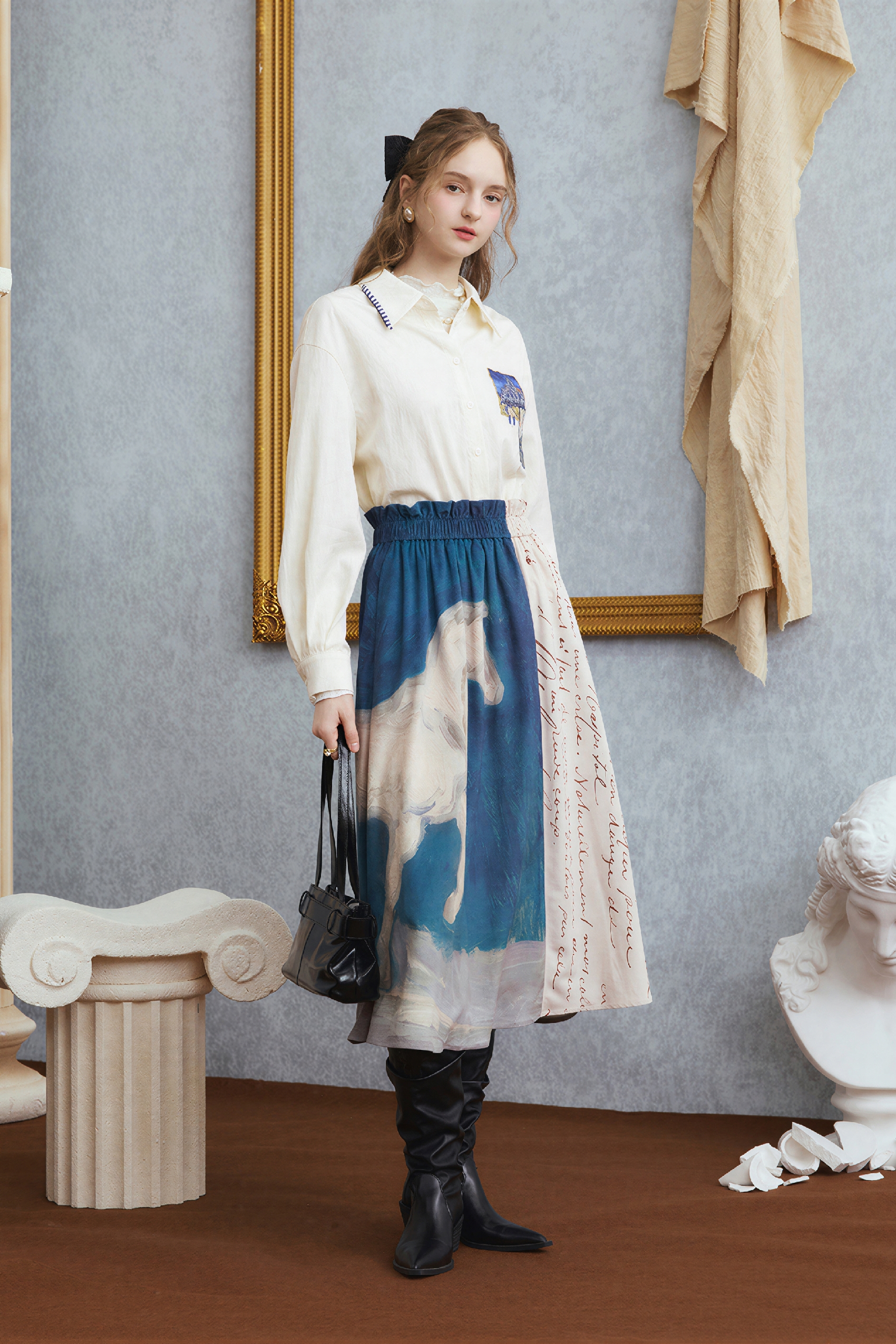 Van Gogh-Inspired High-Waisted A-Line Maxi Skirt