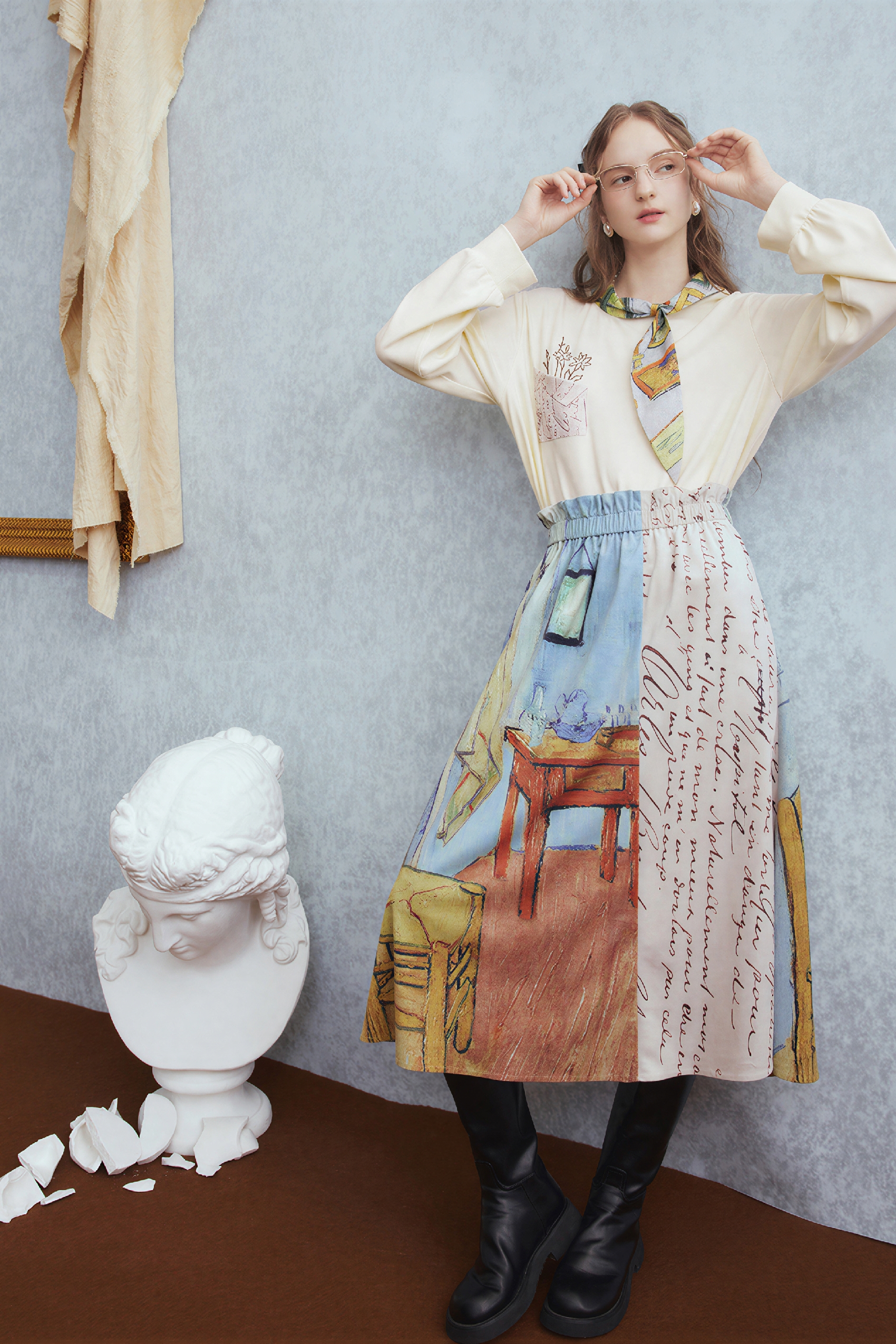 Van Gogh-Inspired High-Waisted A-Line Maxi Skirt