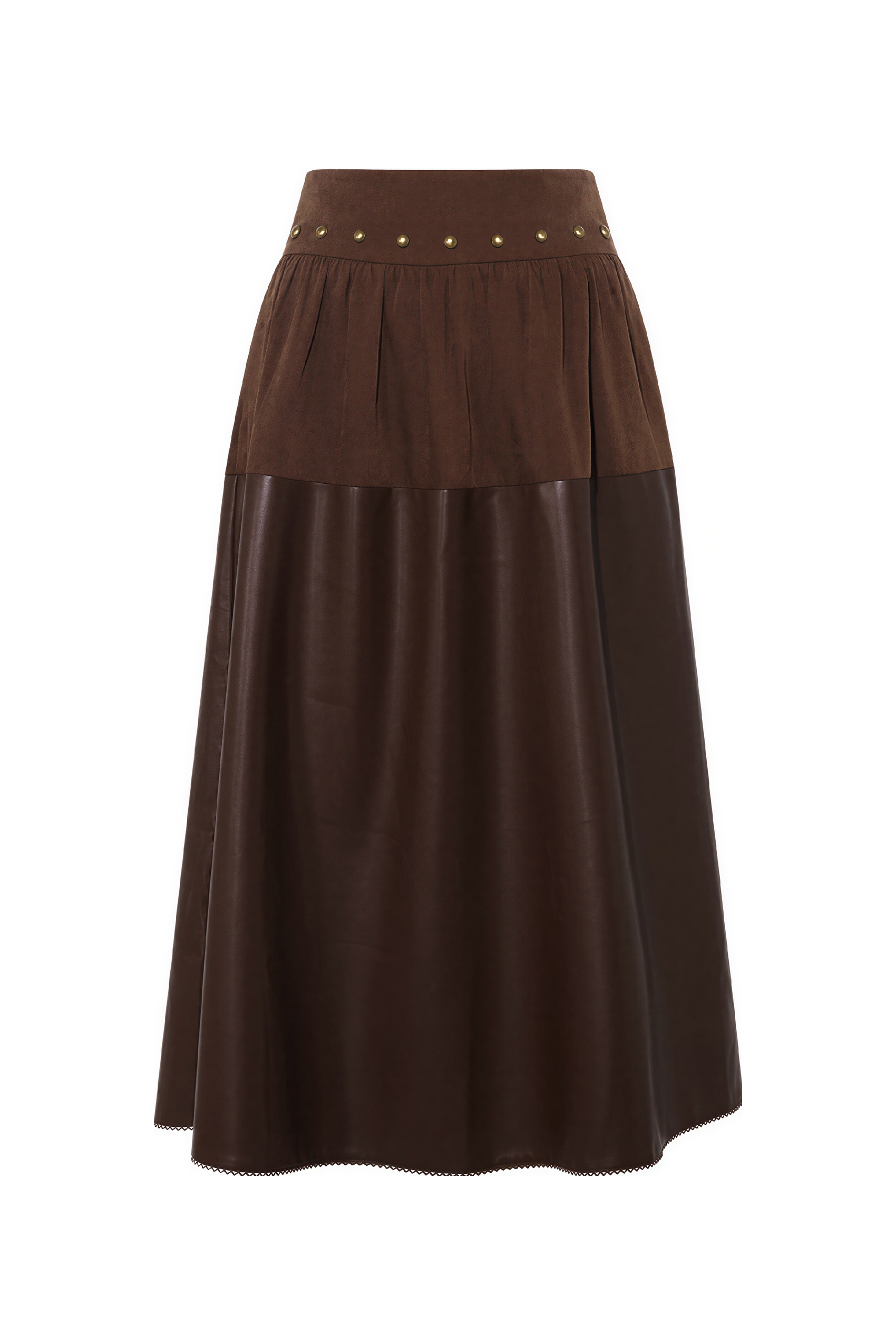 Brown retro leather midi skirt