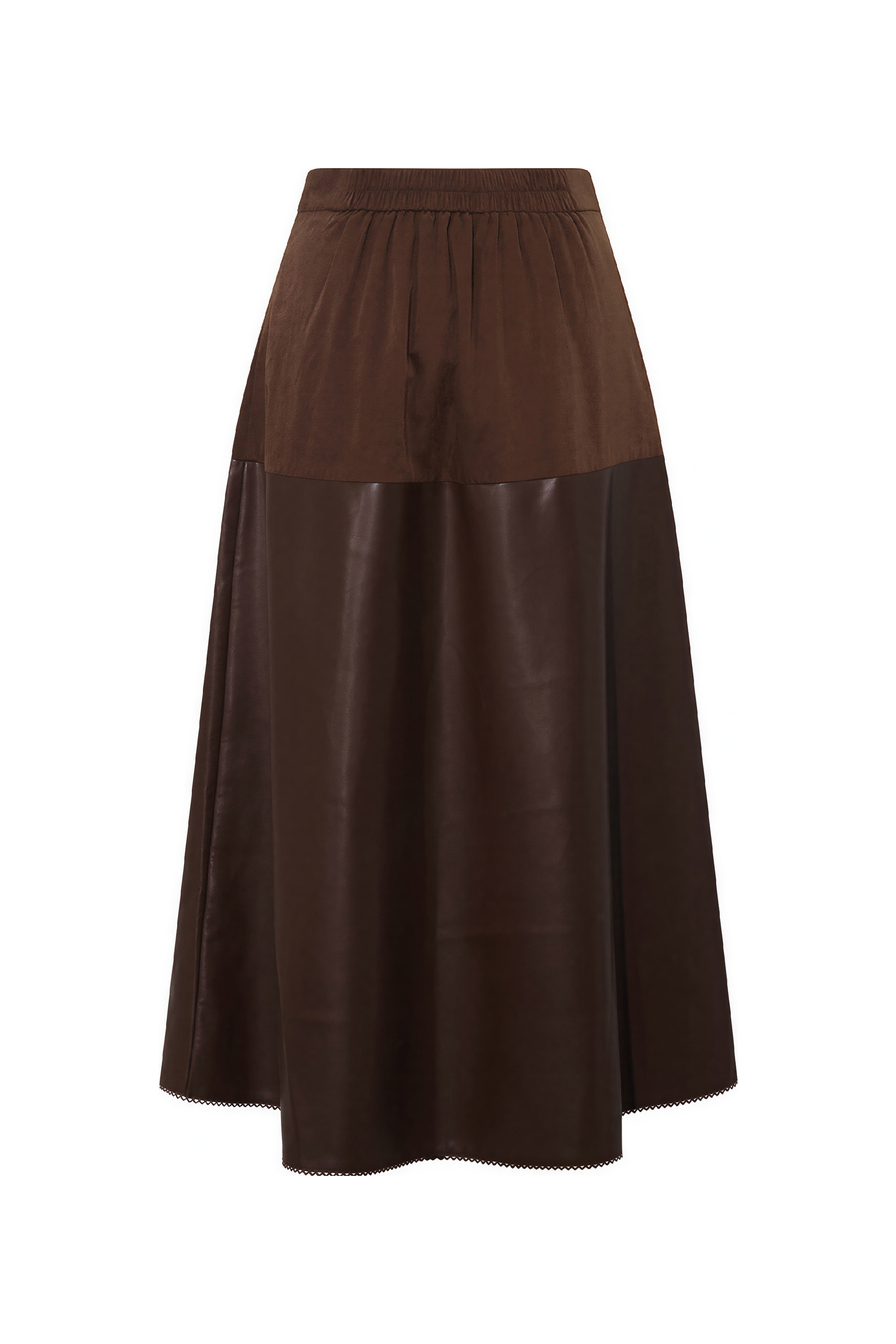 Brown retro leather midi skirt