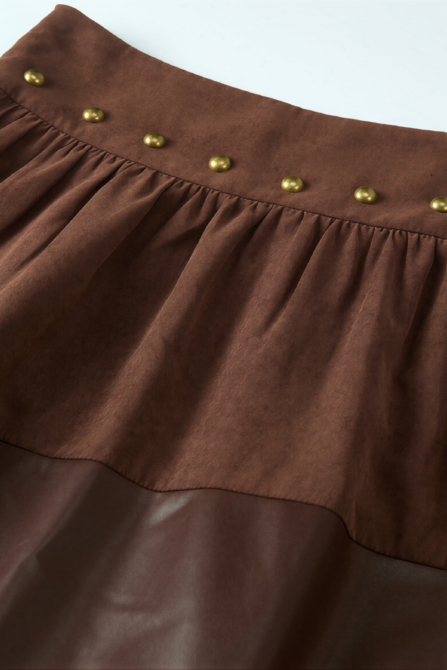 Brown retro leather midi skirt