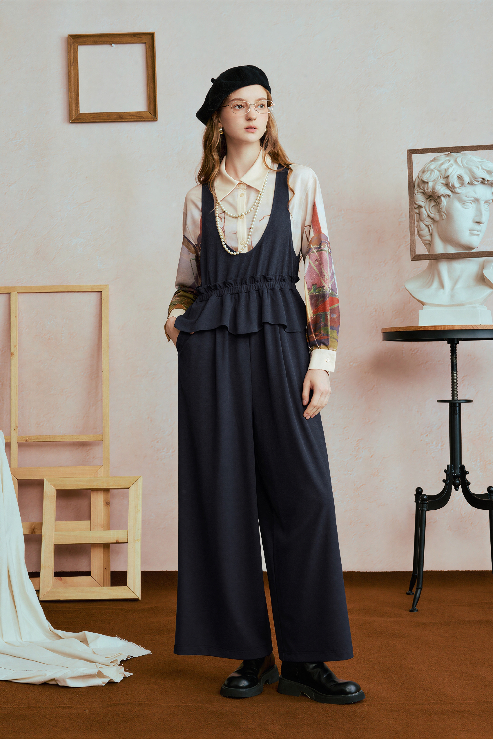 Ruffle-Detail Relaxed Wide-Leg Pants