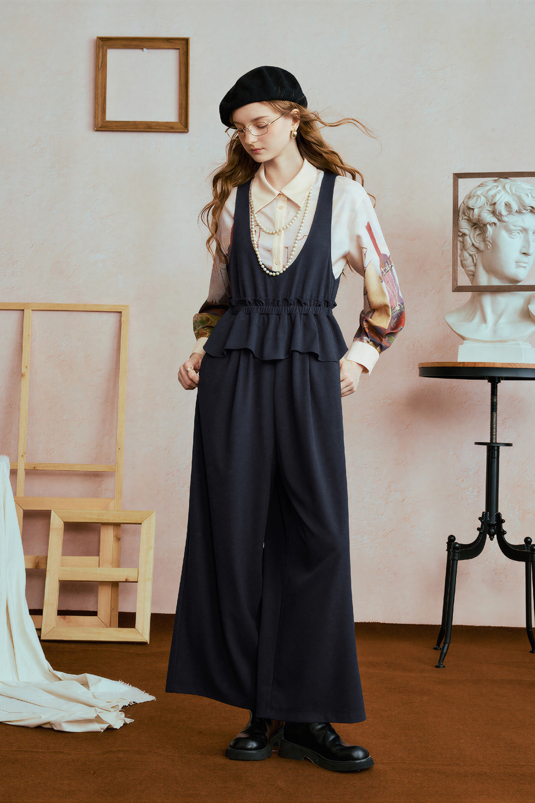 Ruffle-Detail Relaxed Wide-Leg Pants