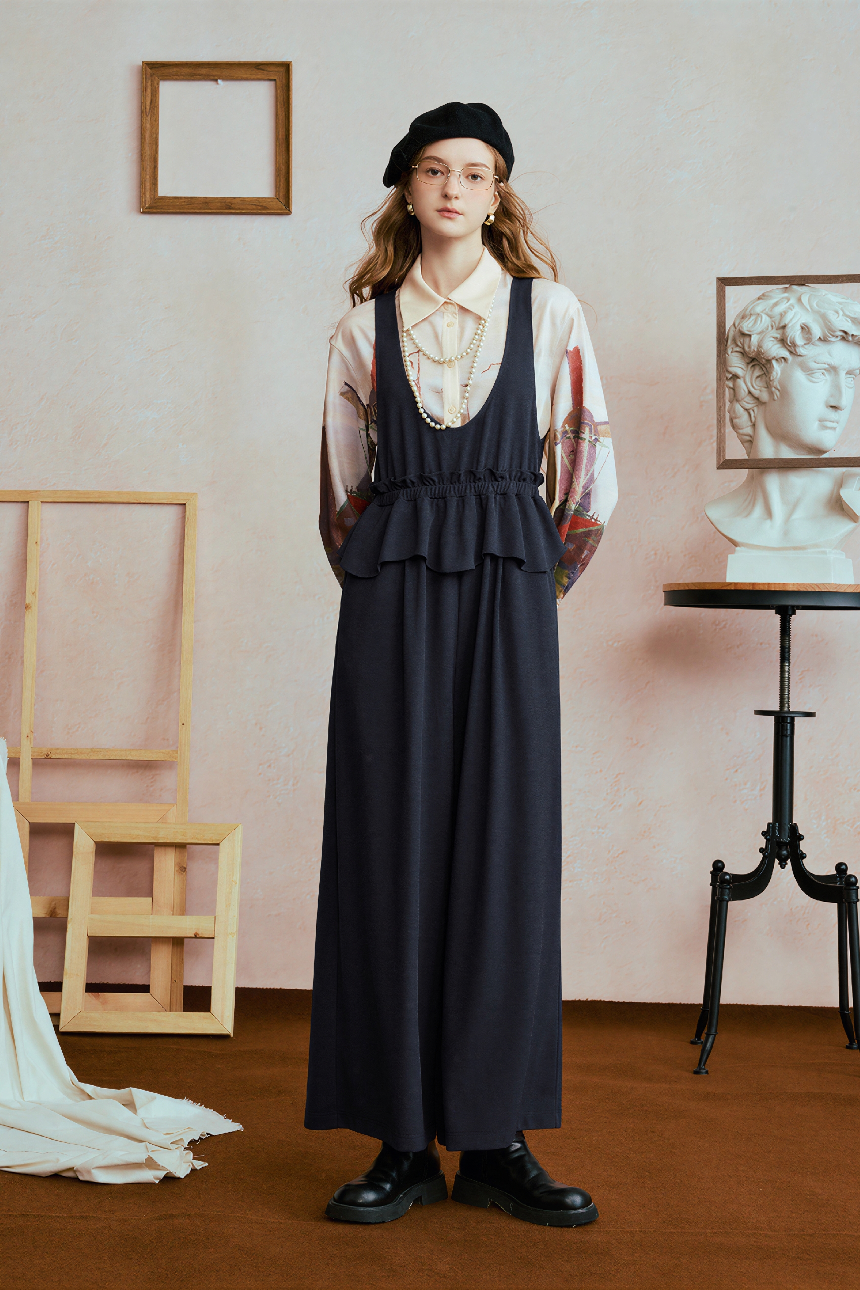 Ruffle-Detail Relaxed Wide-Leg Pants