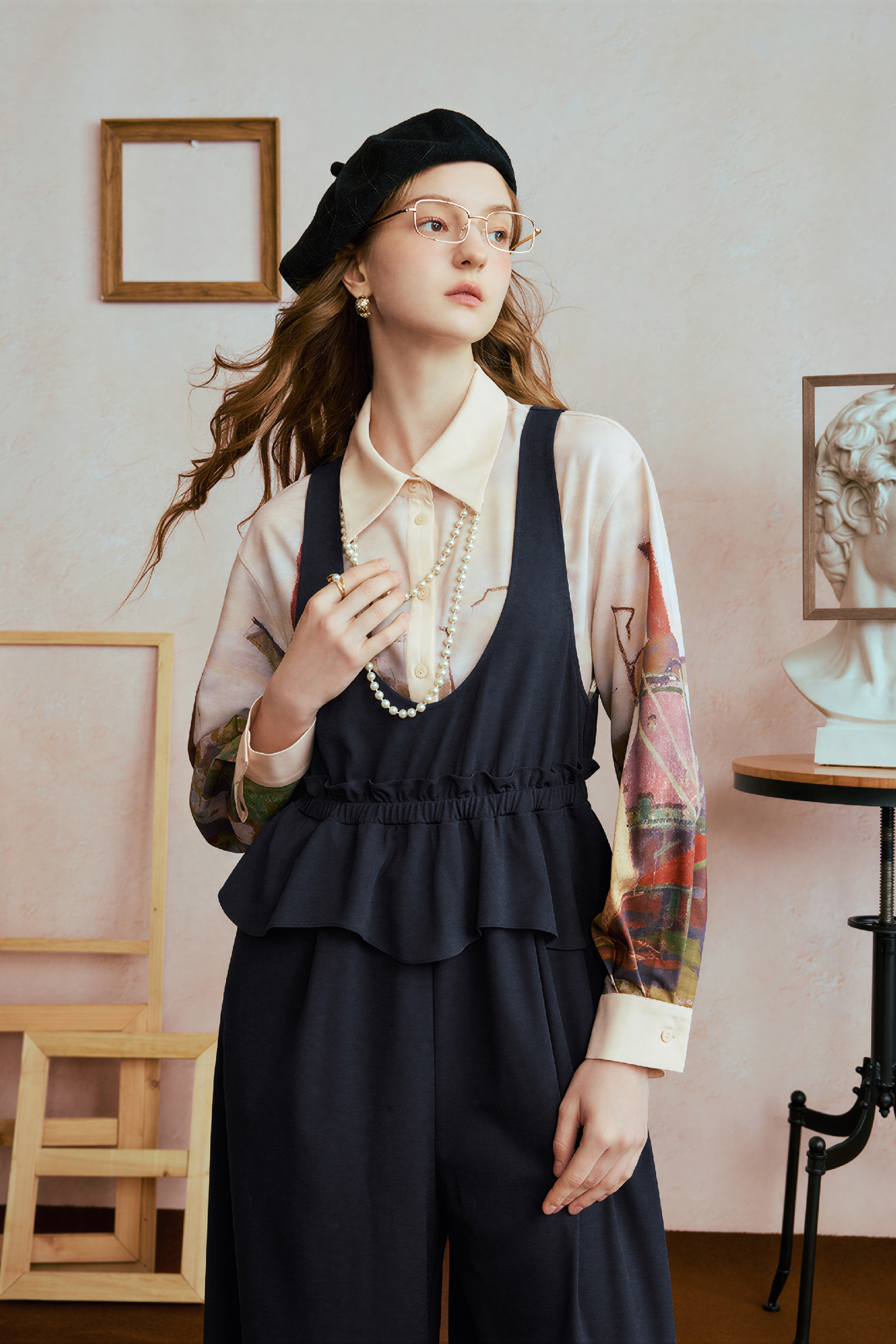 Ruffle-Detail Relaxed Wide-Leg Pants