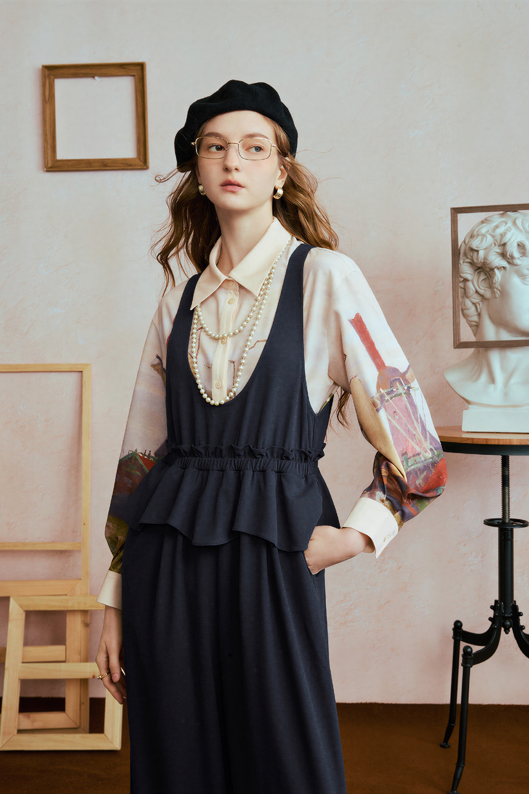 Ruffle-Detail Relaxed Wide-Leg Pants