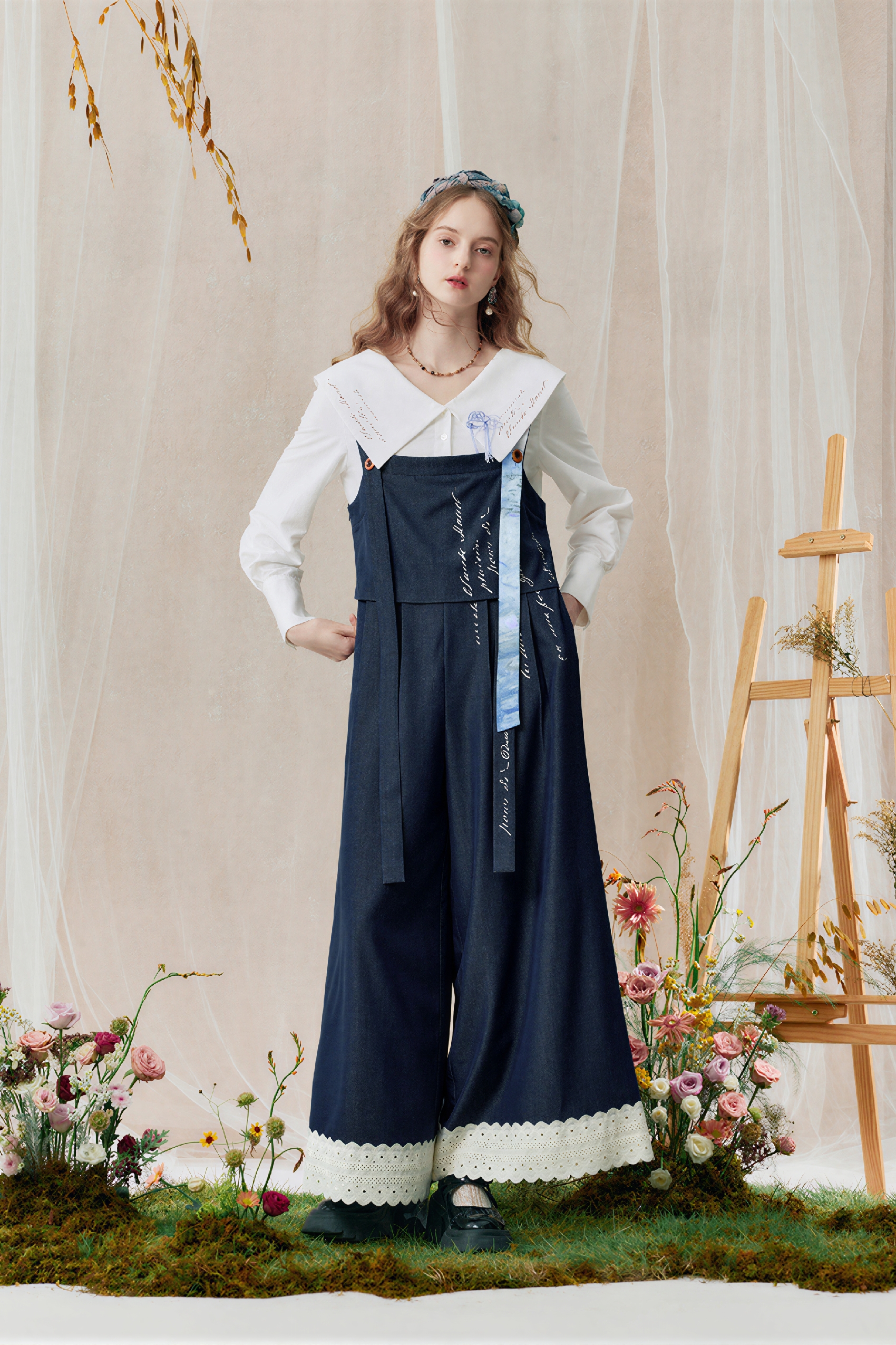 Monet-Inspired Patchwork Wide-Leg Overalls