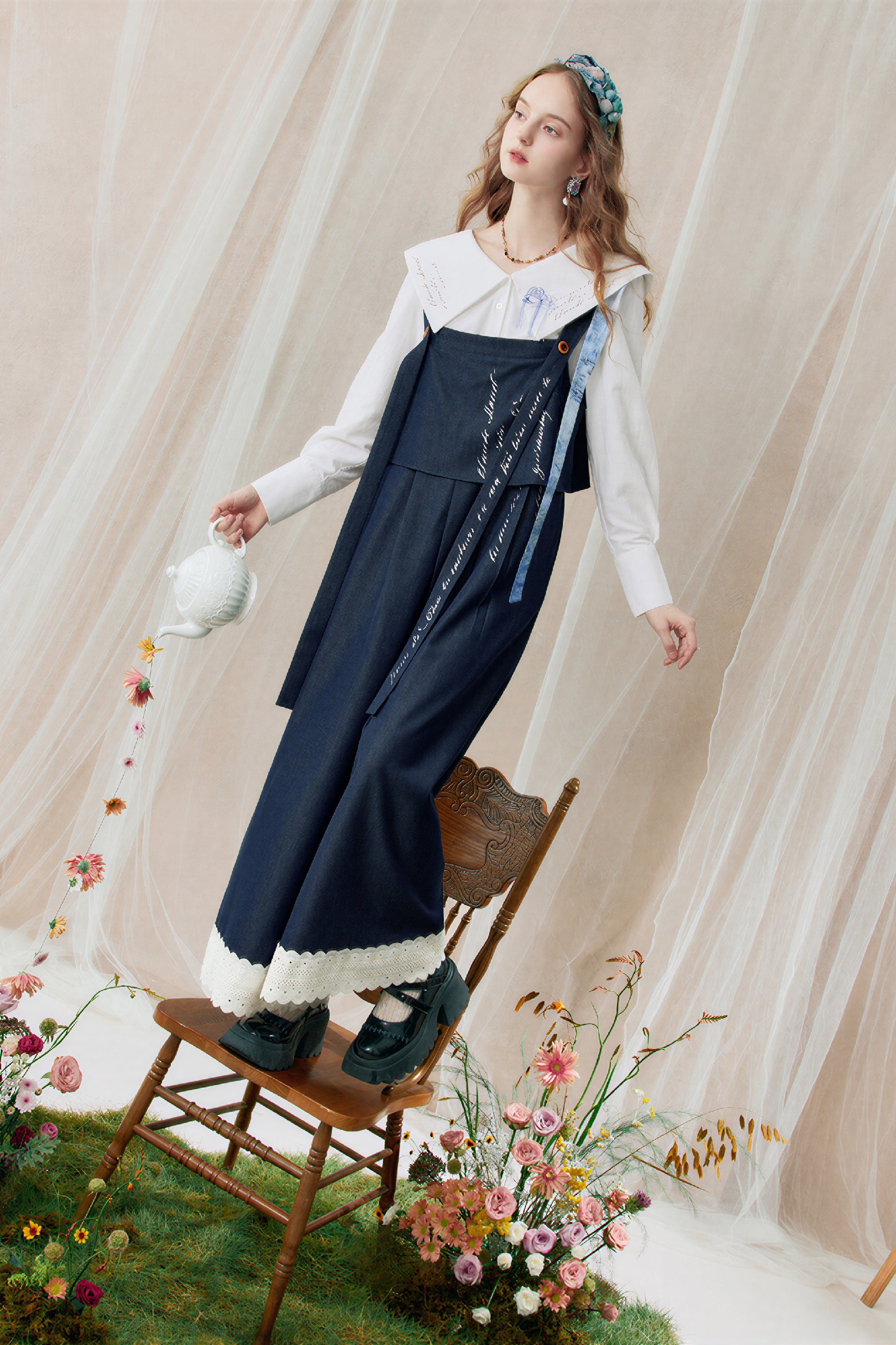 Monet-Inspired Patchwork Wide-Leg Overalls