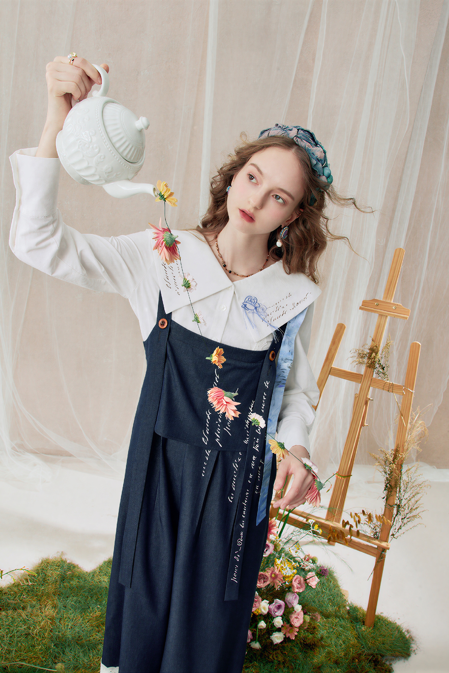 Monet-Inspired Patchwork Wide-Leg Overalls