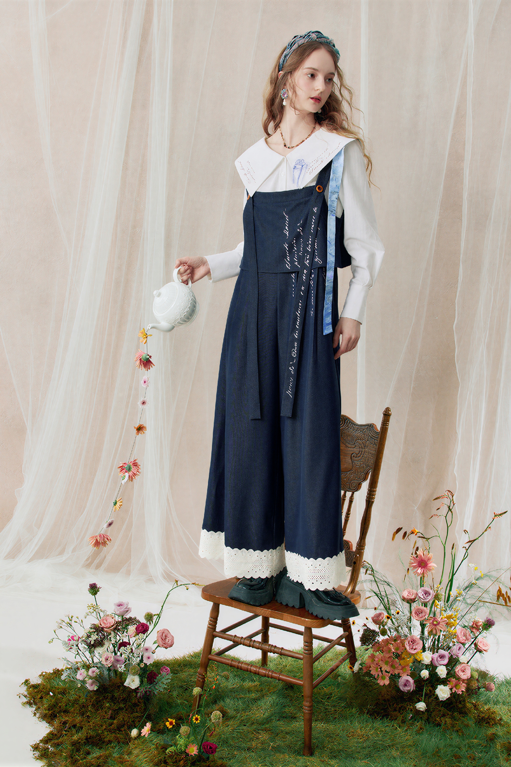 Monet-Inspired Patchwork Wide-Leg Overalls