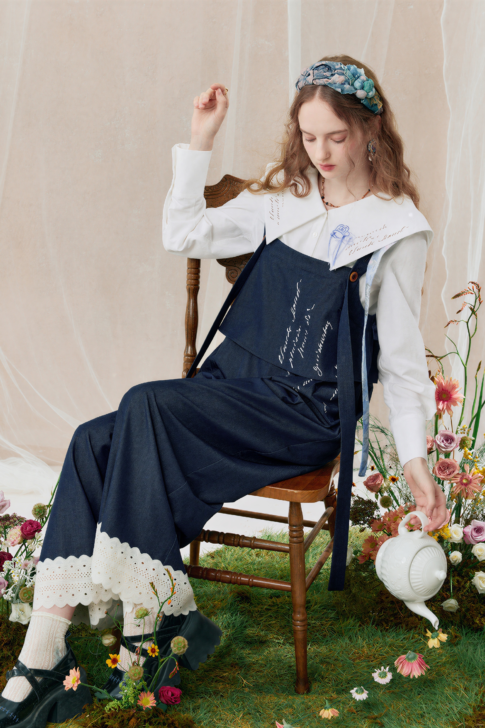 Monet-Inspired Patchwork Wide-Leg Overalls