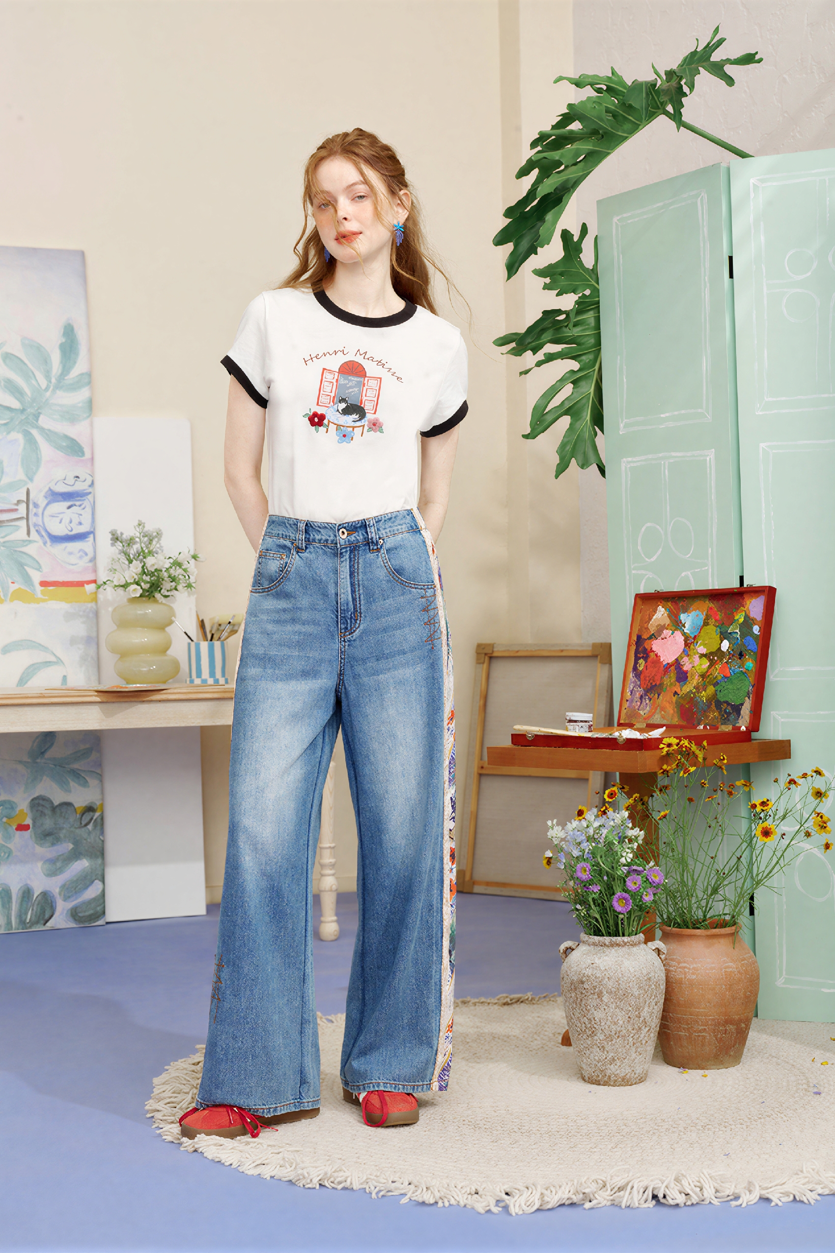 Matisse-Inspired High-Waisted Wide-Leg Jeans