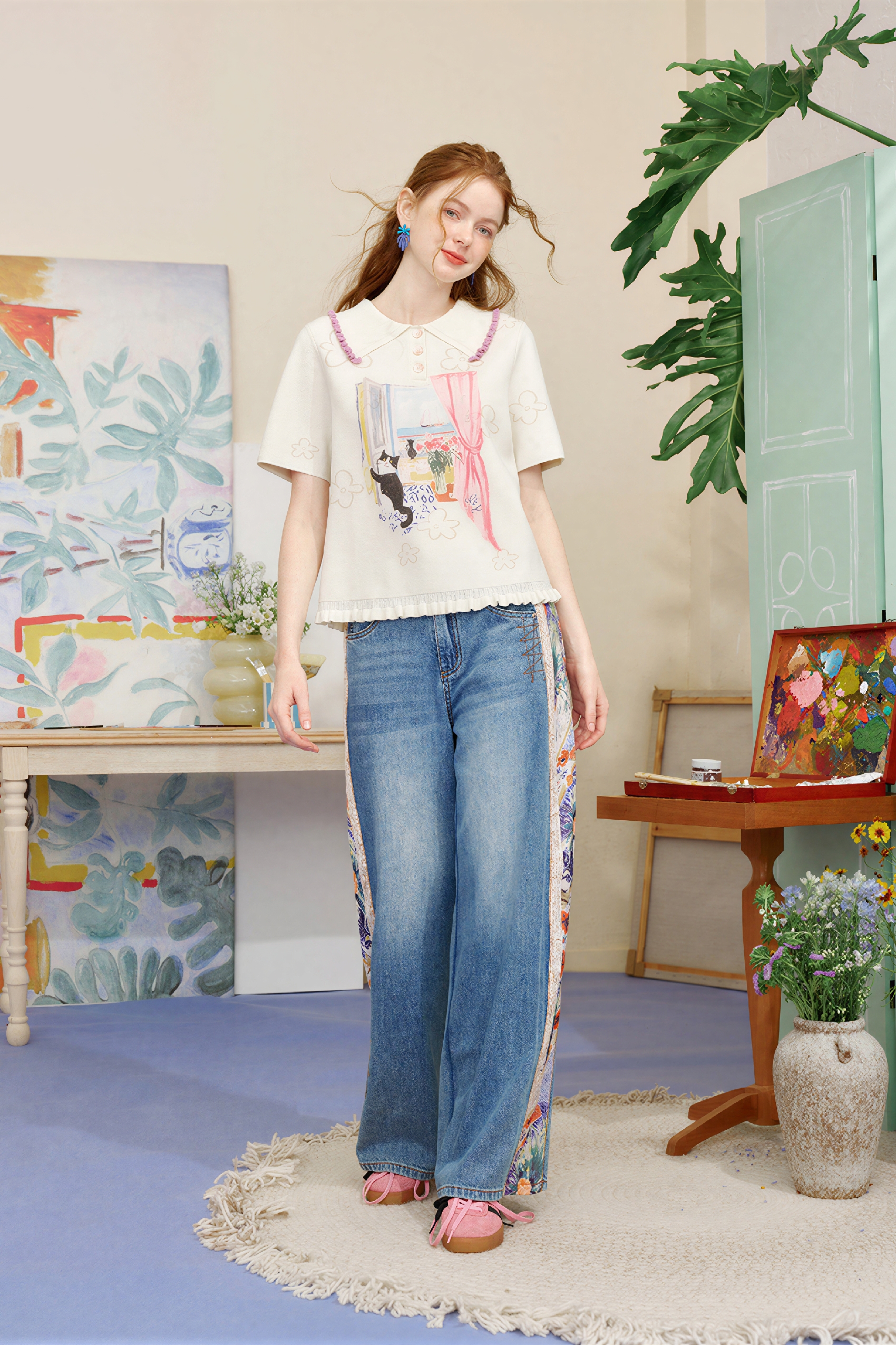 Matisse-Inspired High-Waisted Wide-Leg Jeans