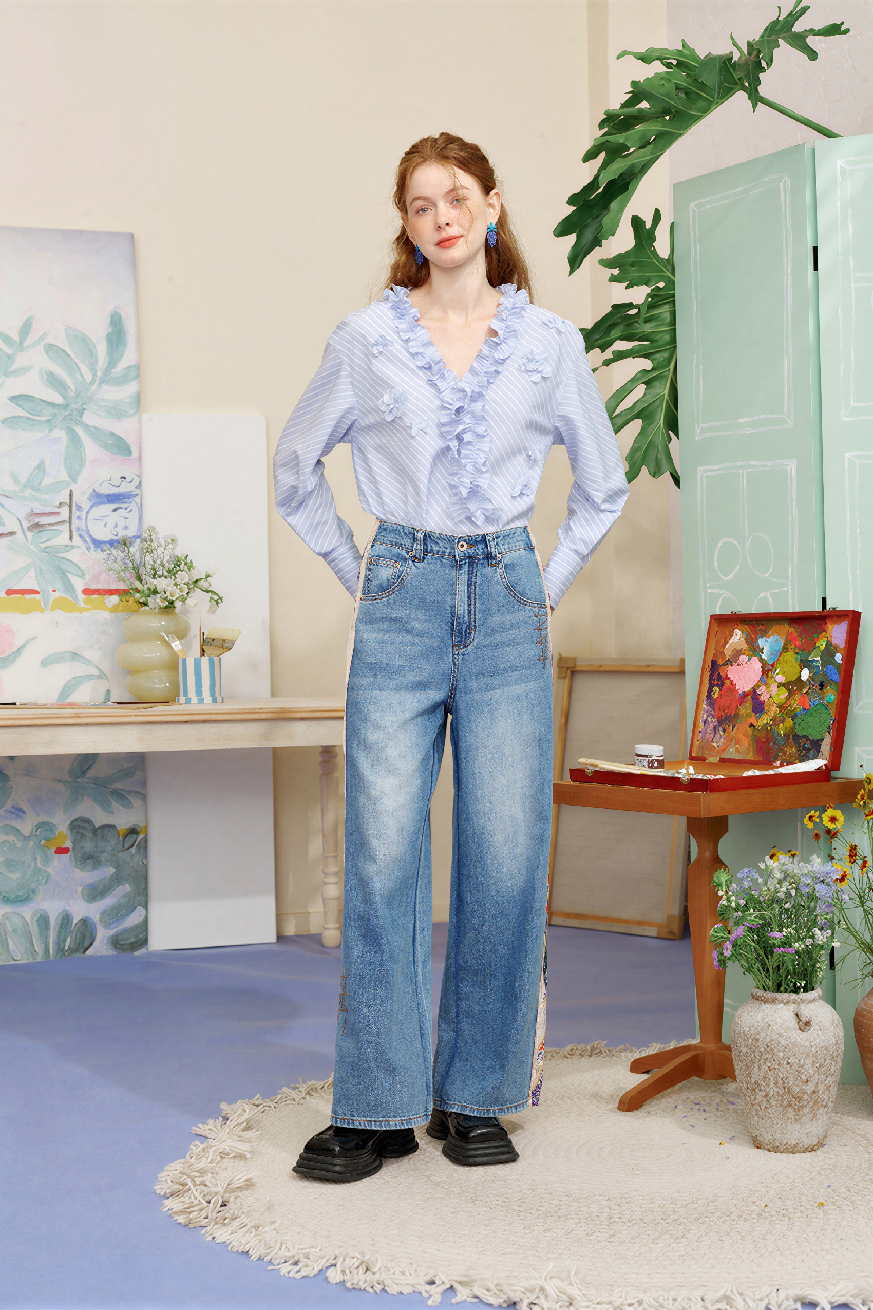 Matisse-Inspired High-Waisted Wide-Leg Jeans