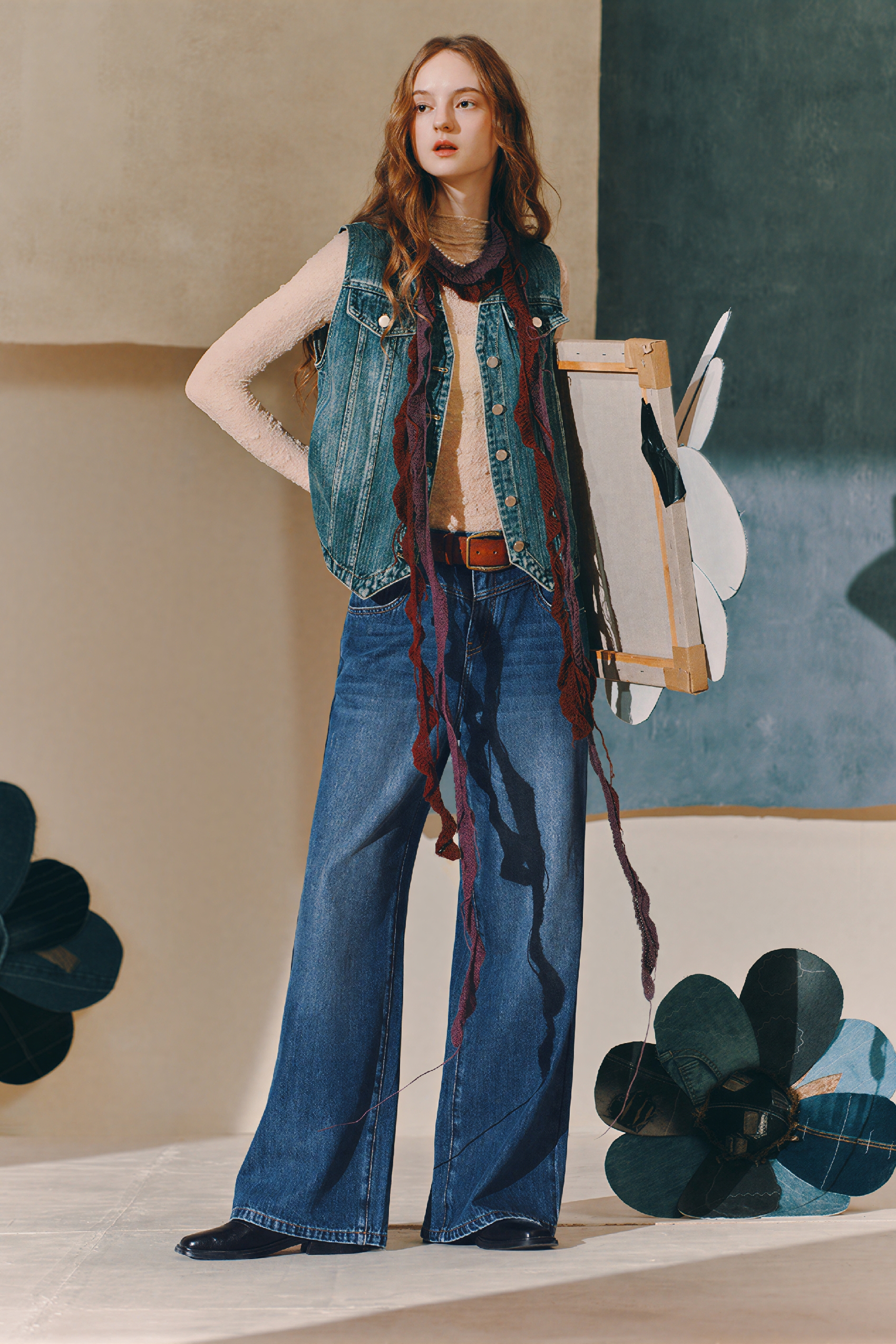 Denim blue wide-leg jeans-LYONSENS
