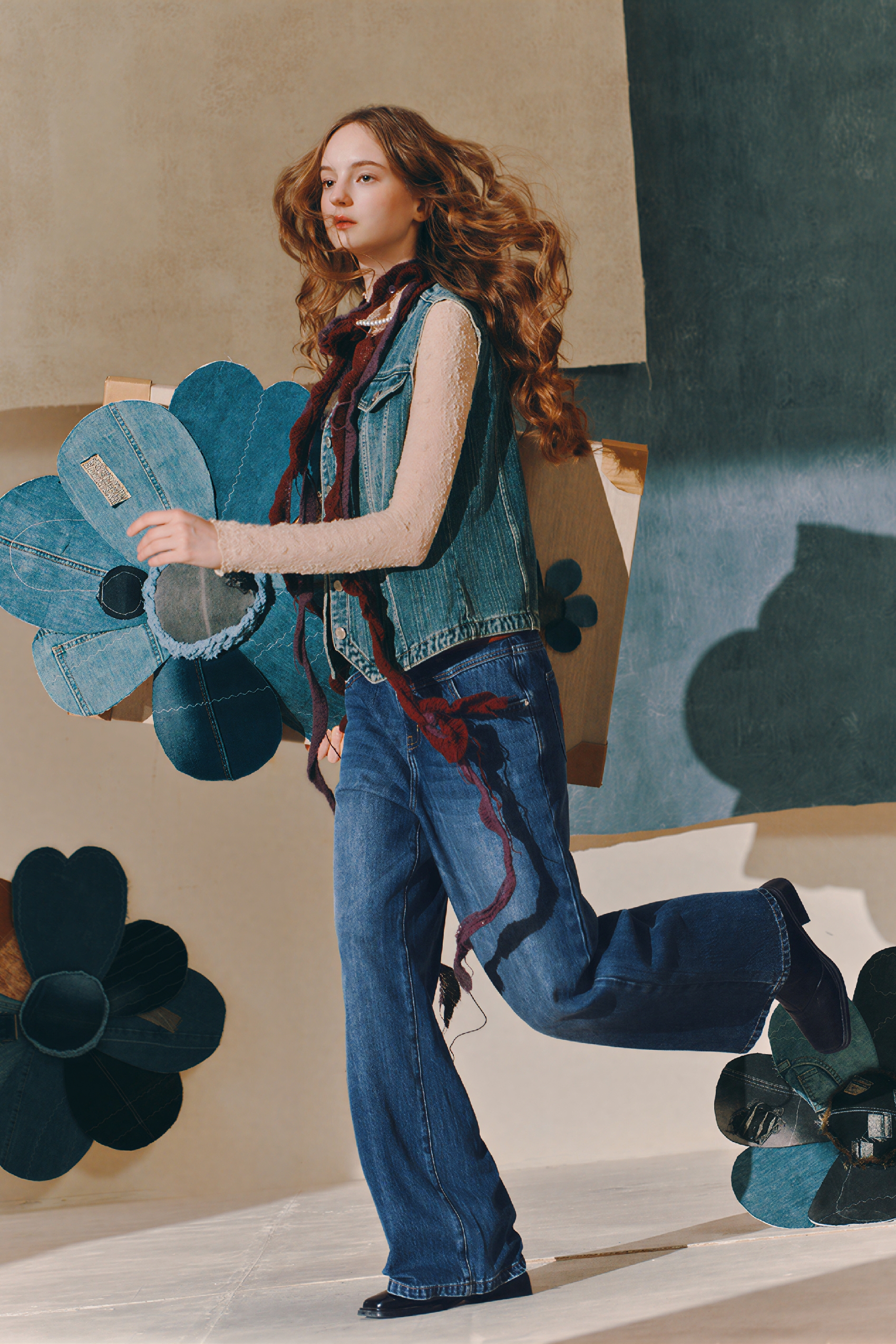Denim blue wide-leg jeans-LYONSENS